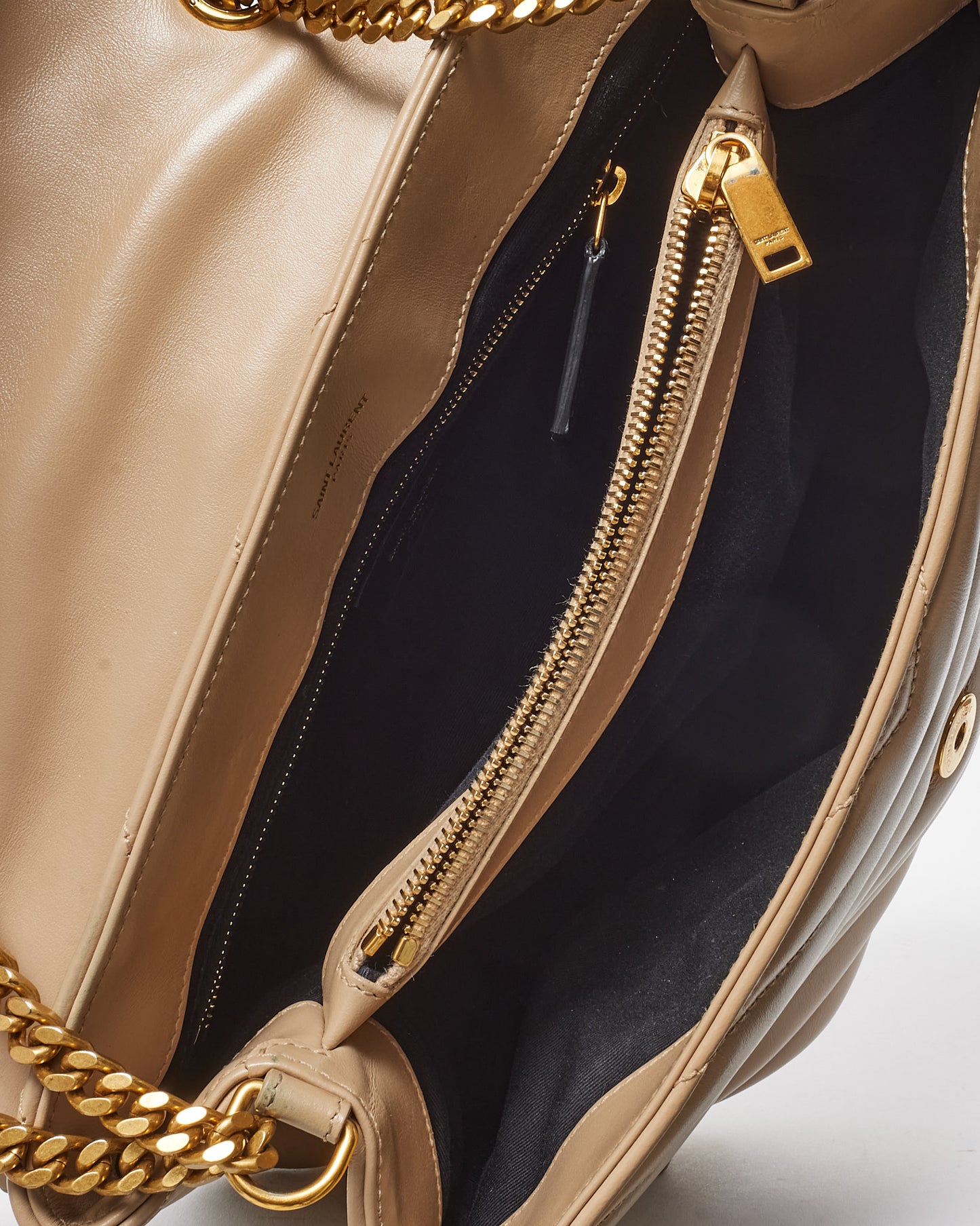 Saint Laurent Beige Chevron Leather Medium Loulou Shoulder Bag GHW