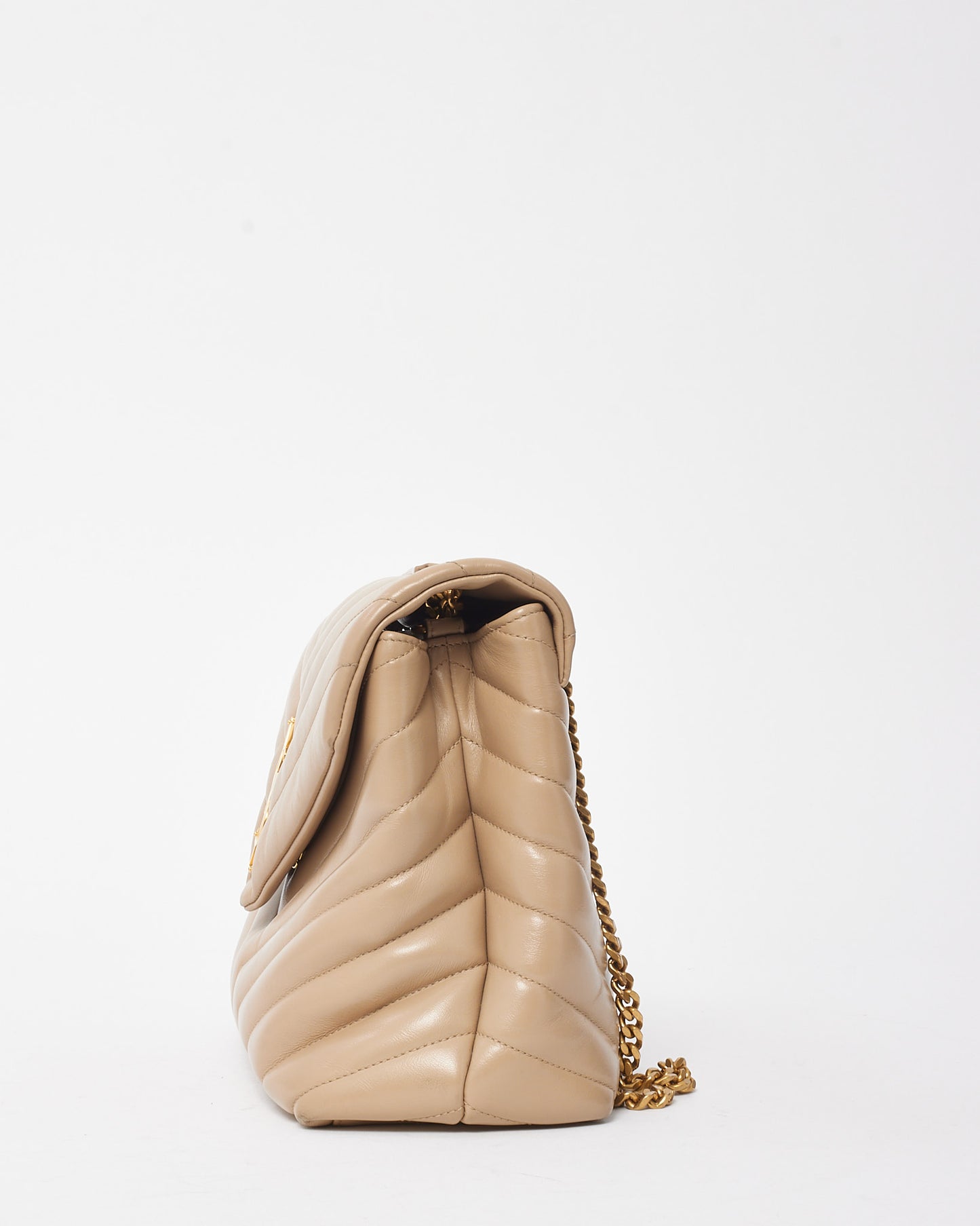 Saint Laurent Beige Chevron Leather Medium Loulou Shoulder Bag GHW
