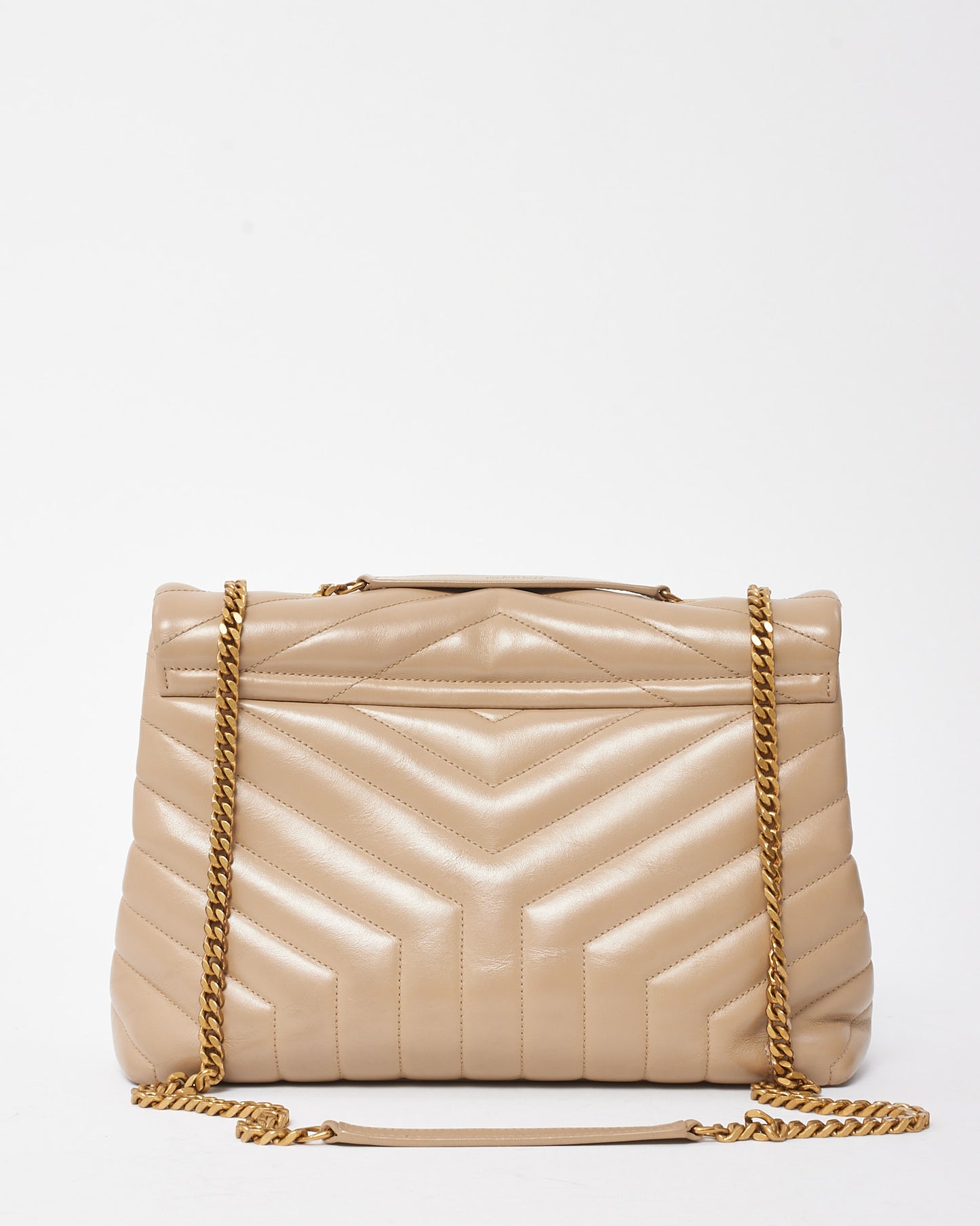 Saint Laurent Beige Chevron Leather Medium Loulou Shoulder Bag GHW