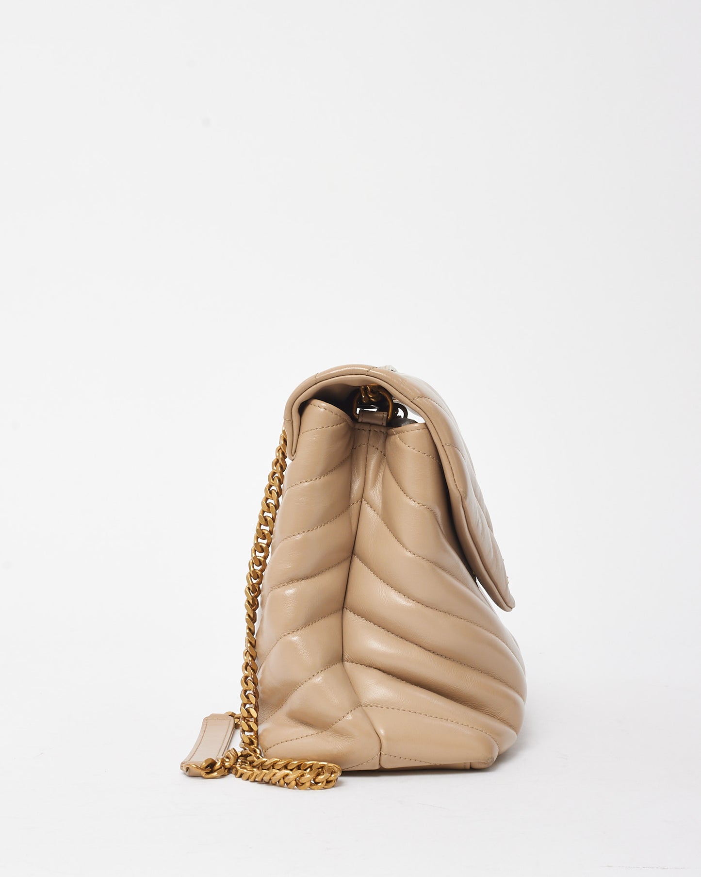 Saint Laurent Beige Chevron Leather Medium Loulou Shoulder Bag GHW