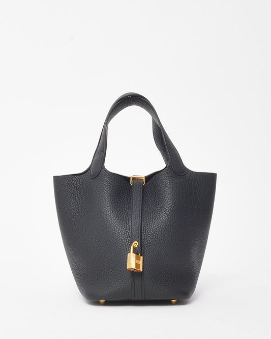 Hermès Black Clemence Leather Picotin 18 Bag GHW