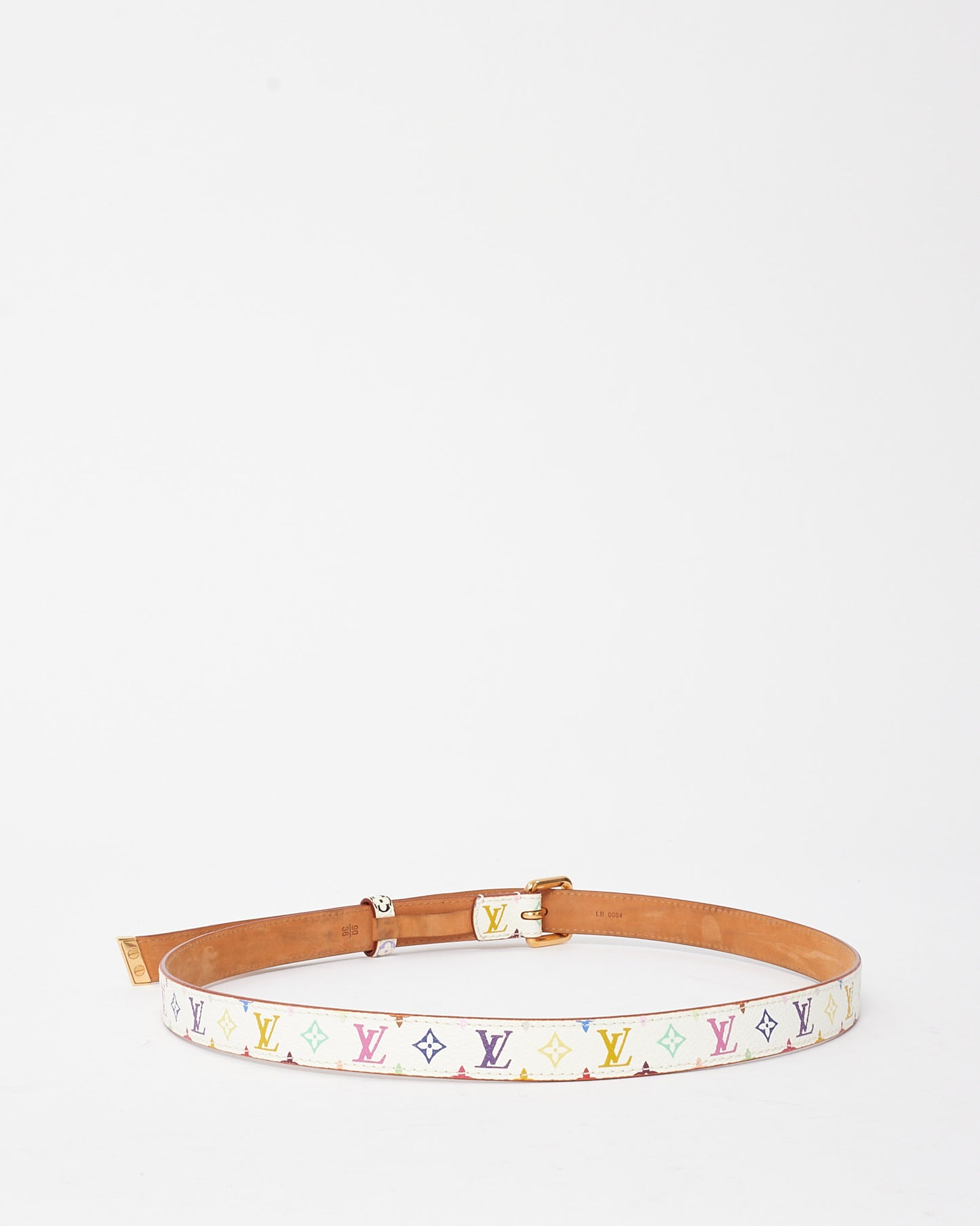 Louis Vuitton Murakami White Monogram Multicolor Gold Buckle Belt - 90/36