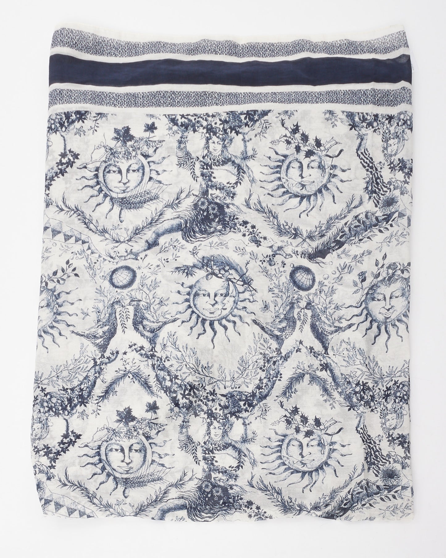 Dior Navy and White Toile De Jouy Soleil Cotton Scarf Shawl