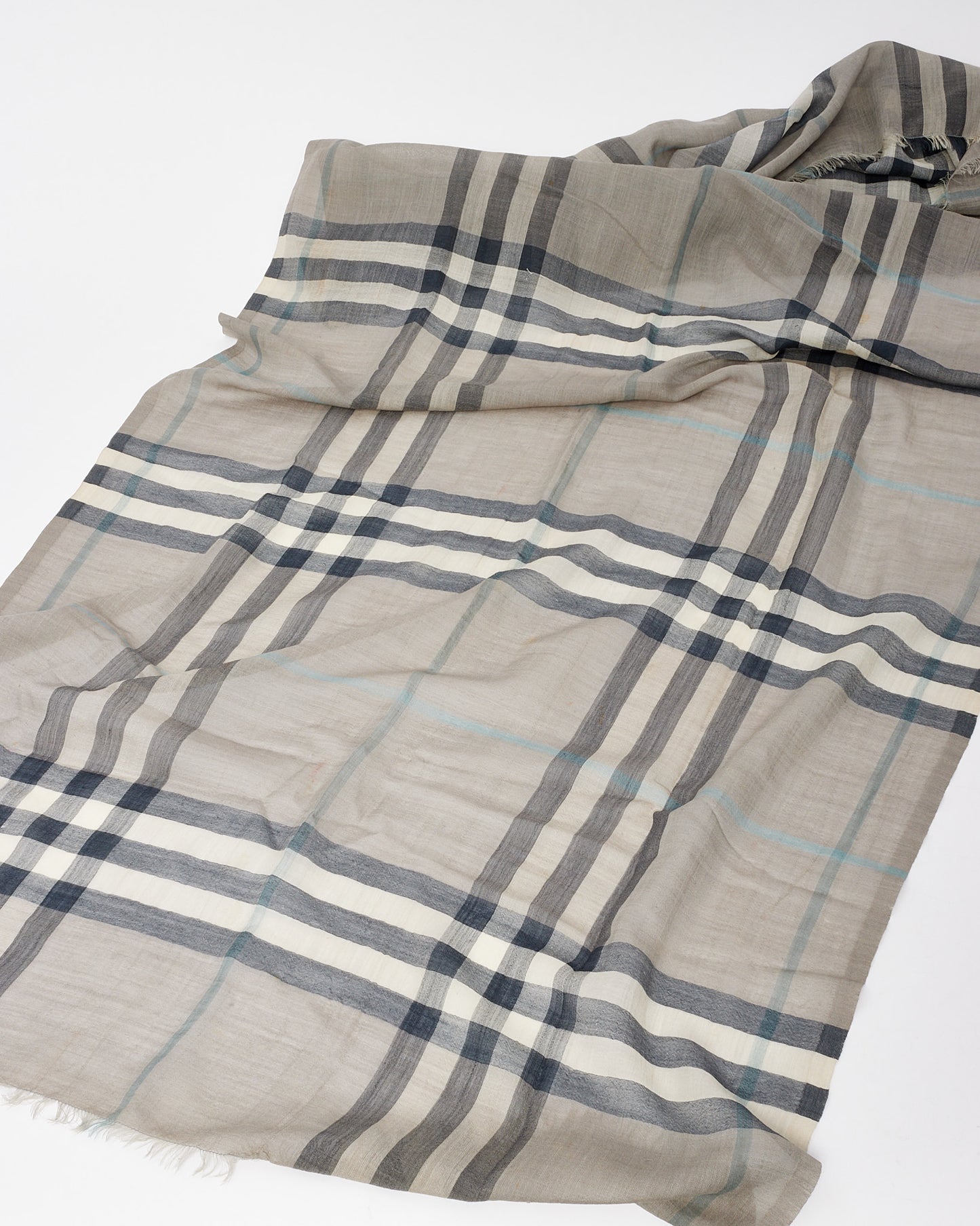 Burberry Grey Check Cotton and Silk Blend Scarf