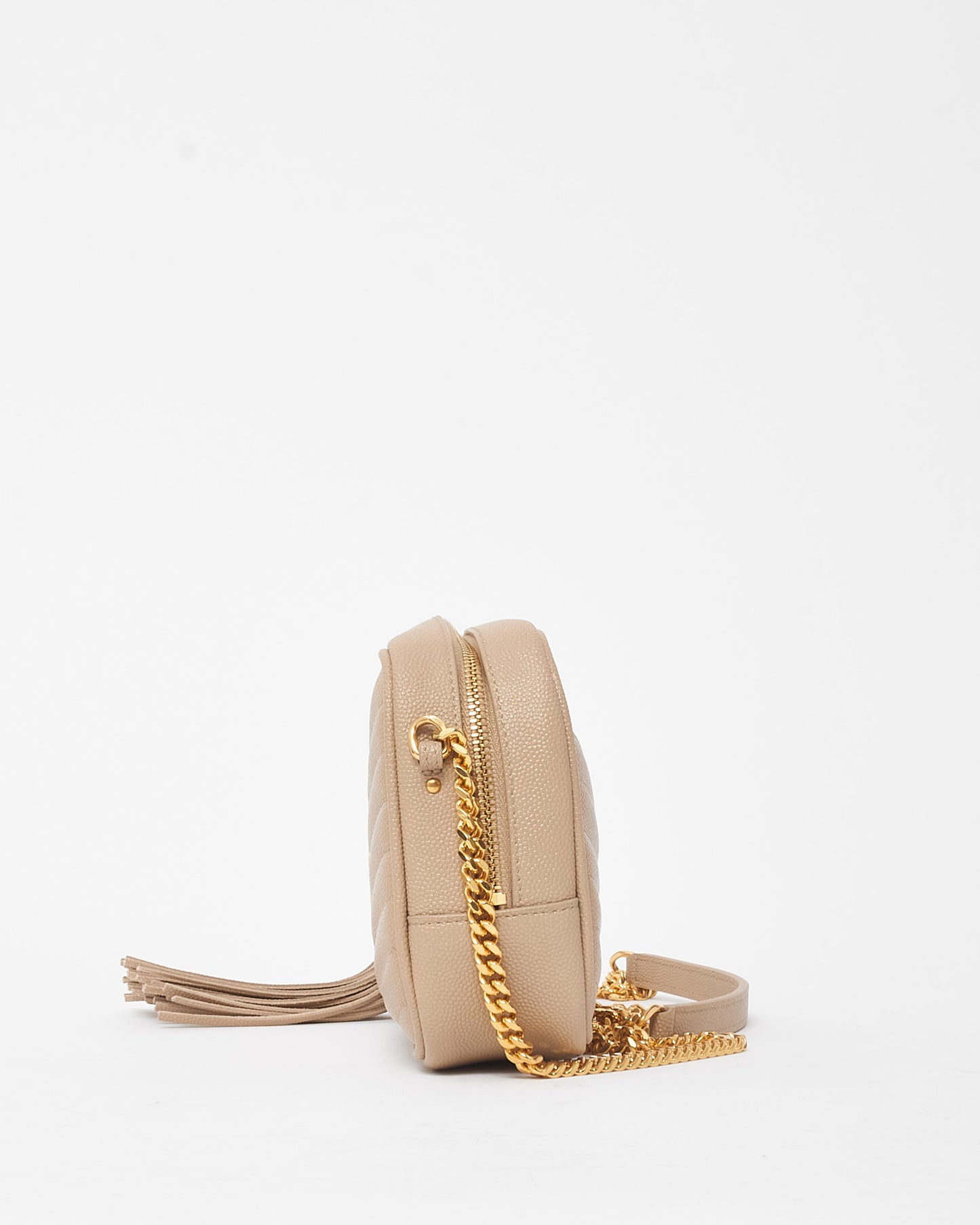 Saint Laurent Beige Chevron Grain De Poudre YSL Mini Lou Chain Crossbody Bag