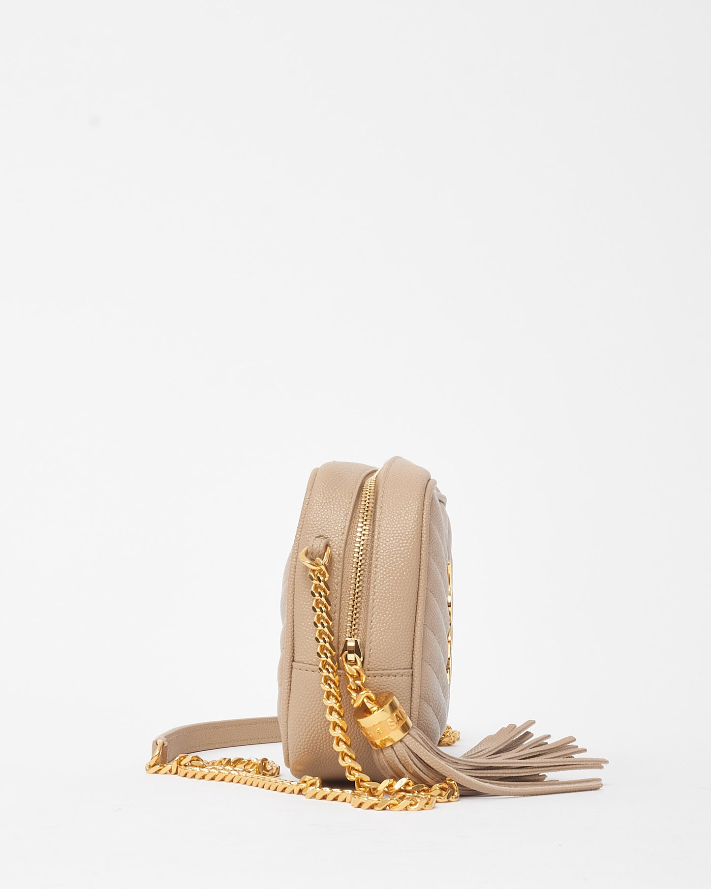 Saint Laurent Beige Chevron Grain De Poudre YSL Mini Lou Chain Crossbody Bag