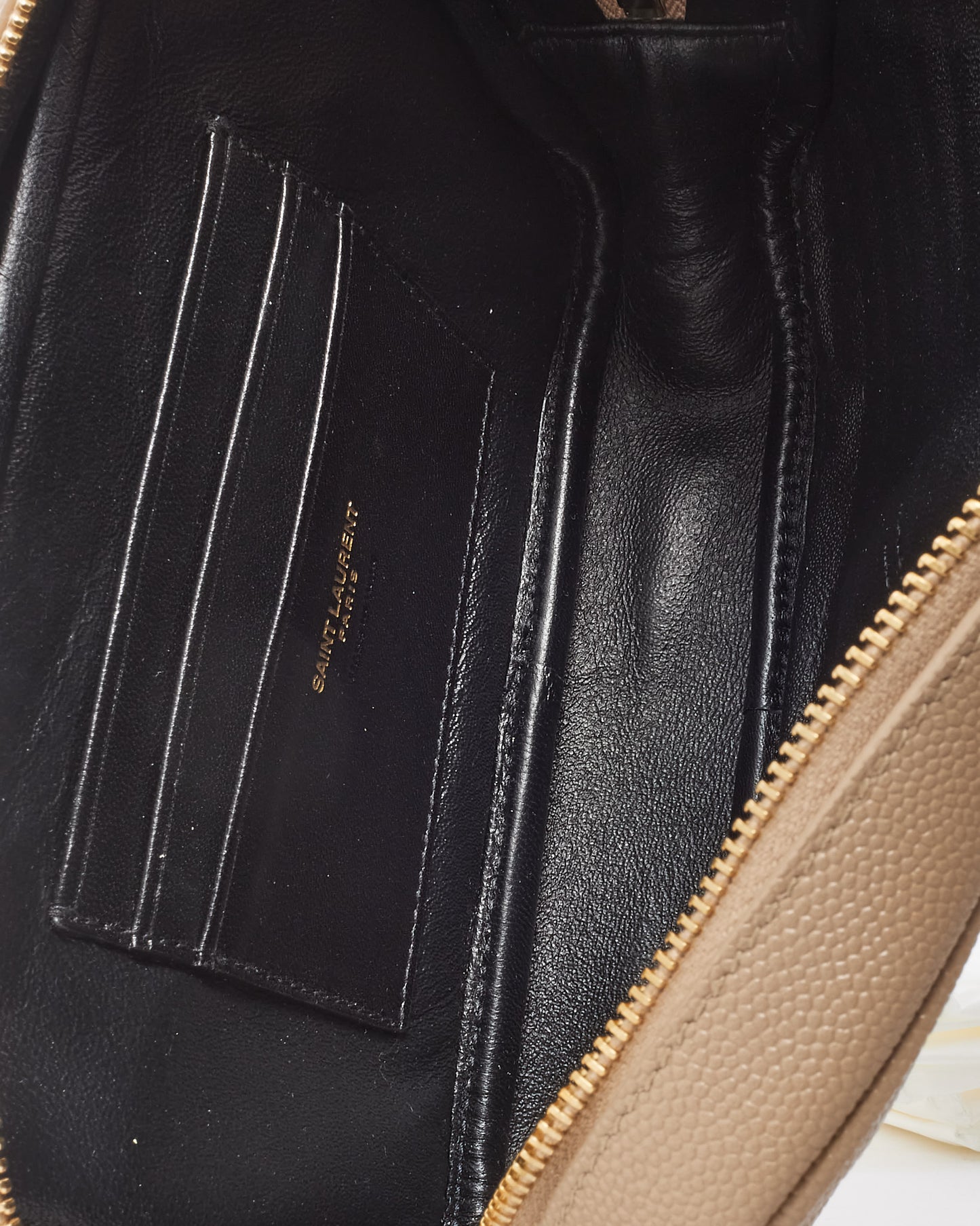 Saint Laurent Beige Chevron Grain De Poudre YSL Mini Lou Chain Crossbody Bag