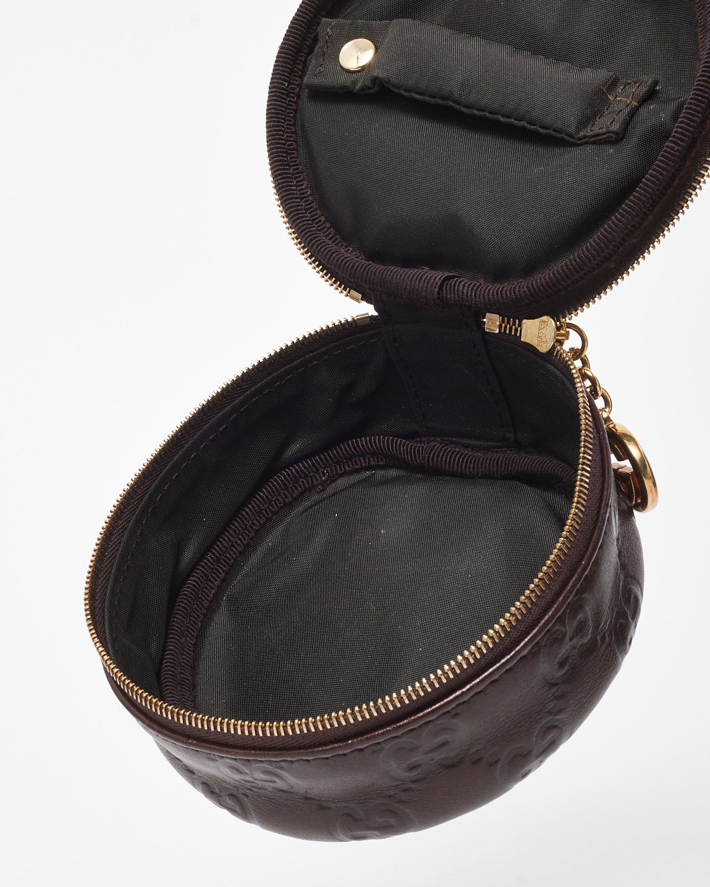 Gucci Brown Signature G Leather Interlocking G Round Zip Pouch