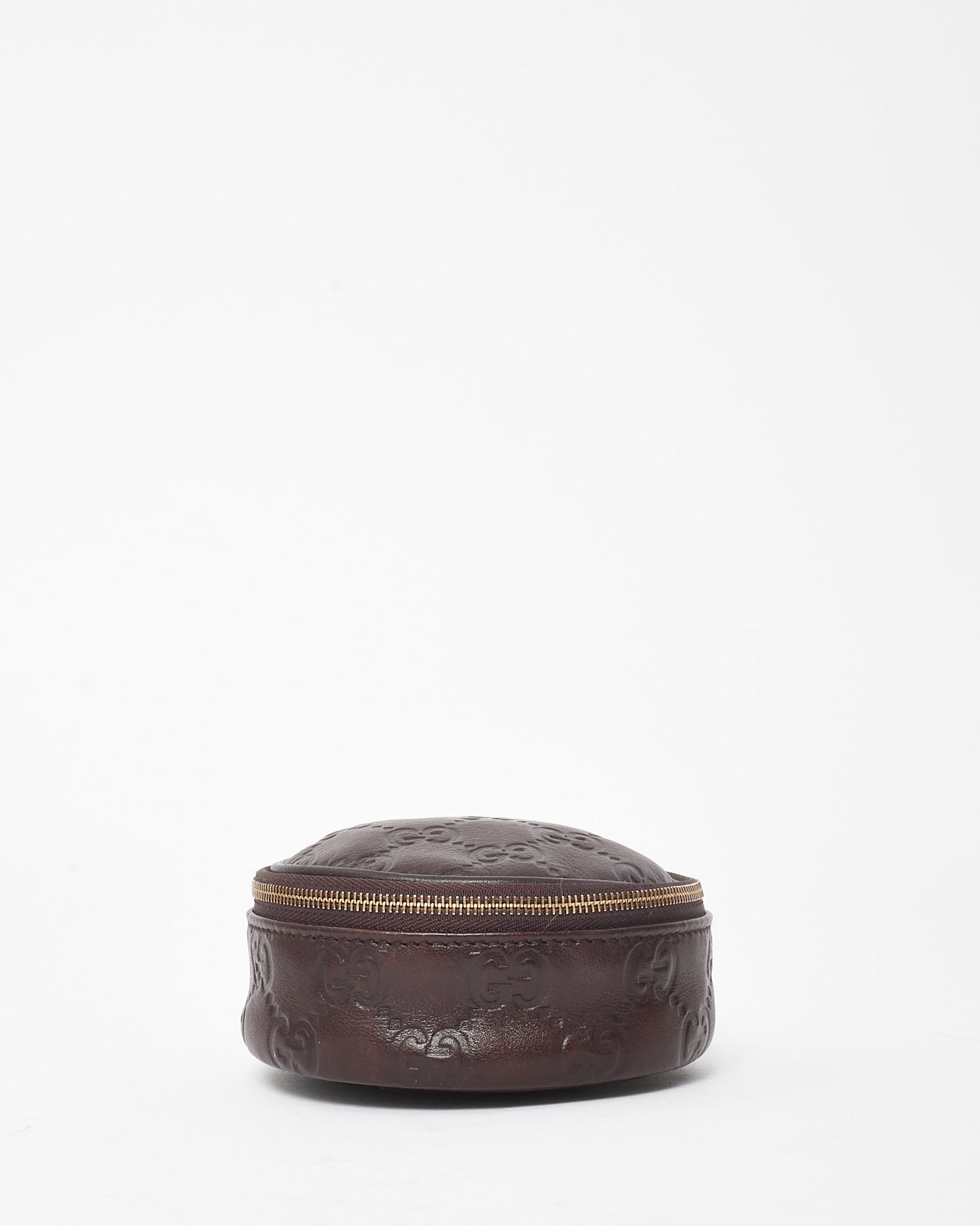Gucci Brown Signature G Leather Interlocking G Round Zip Pouch