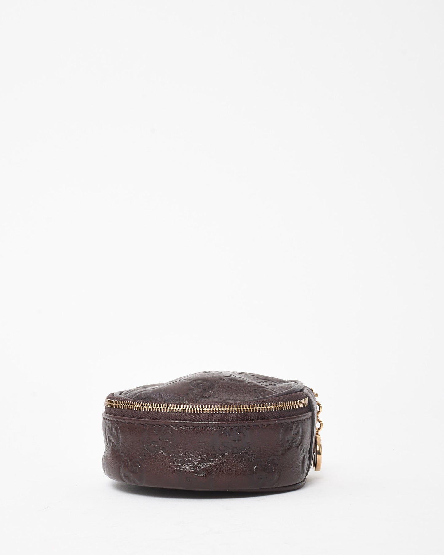 Gucci Brown Signature G Leather Interlocking G Round Zip Pouch