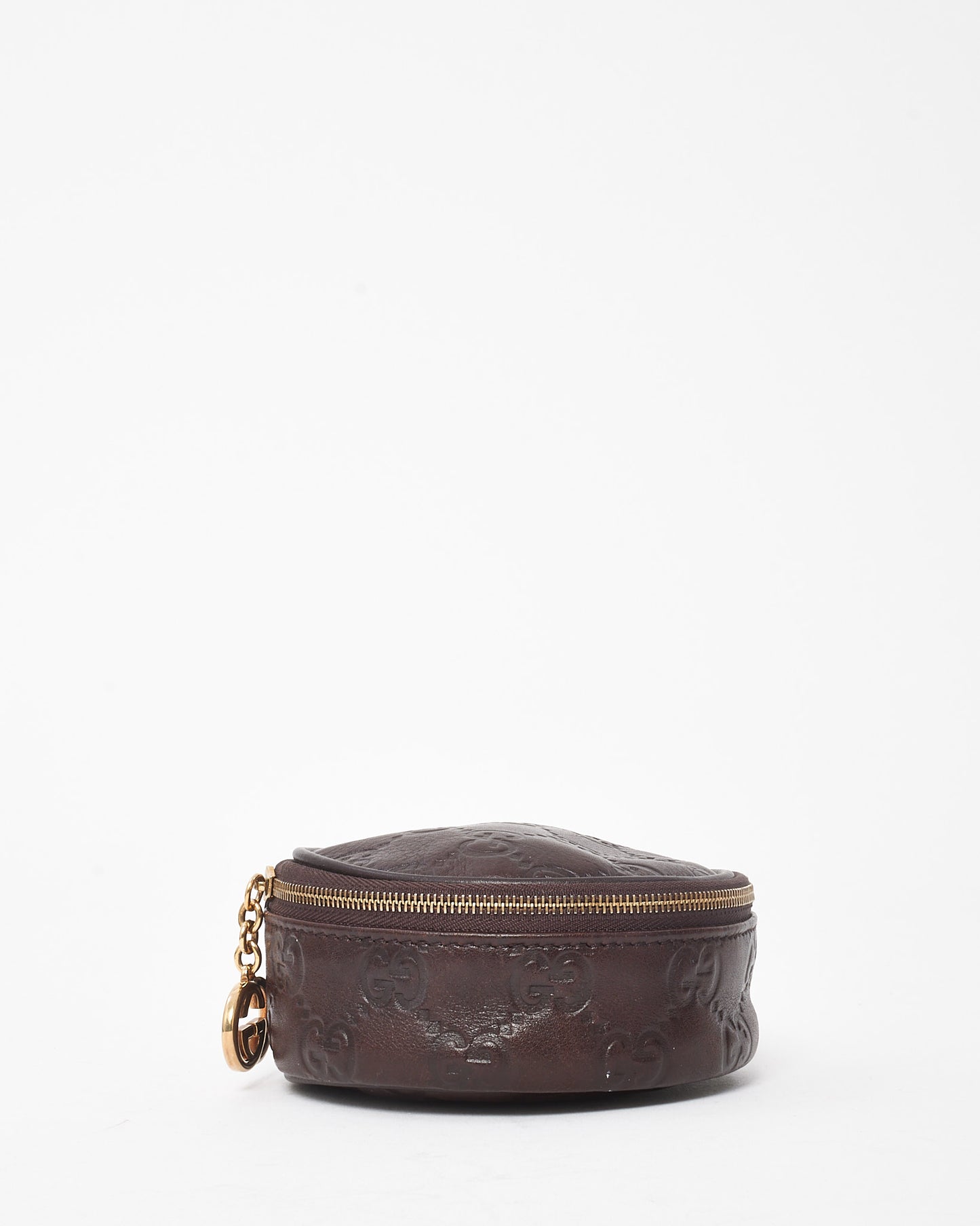 Gucci Brown Signature G Leather Interlocking G Round Zip Pouch