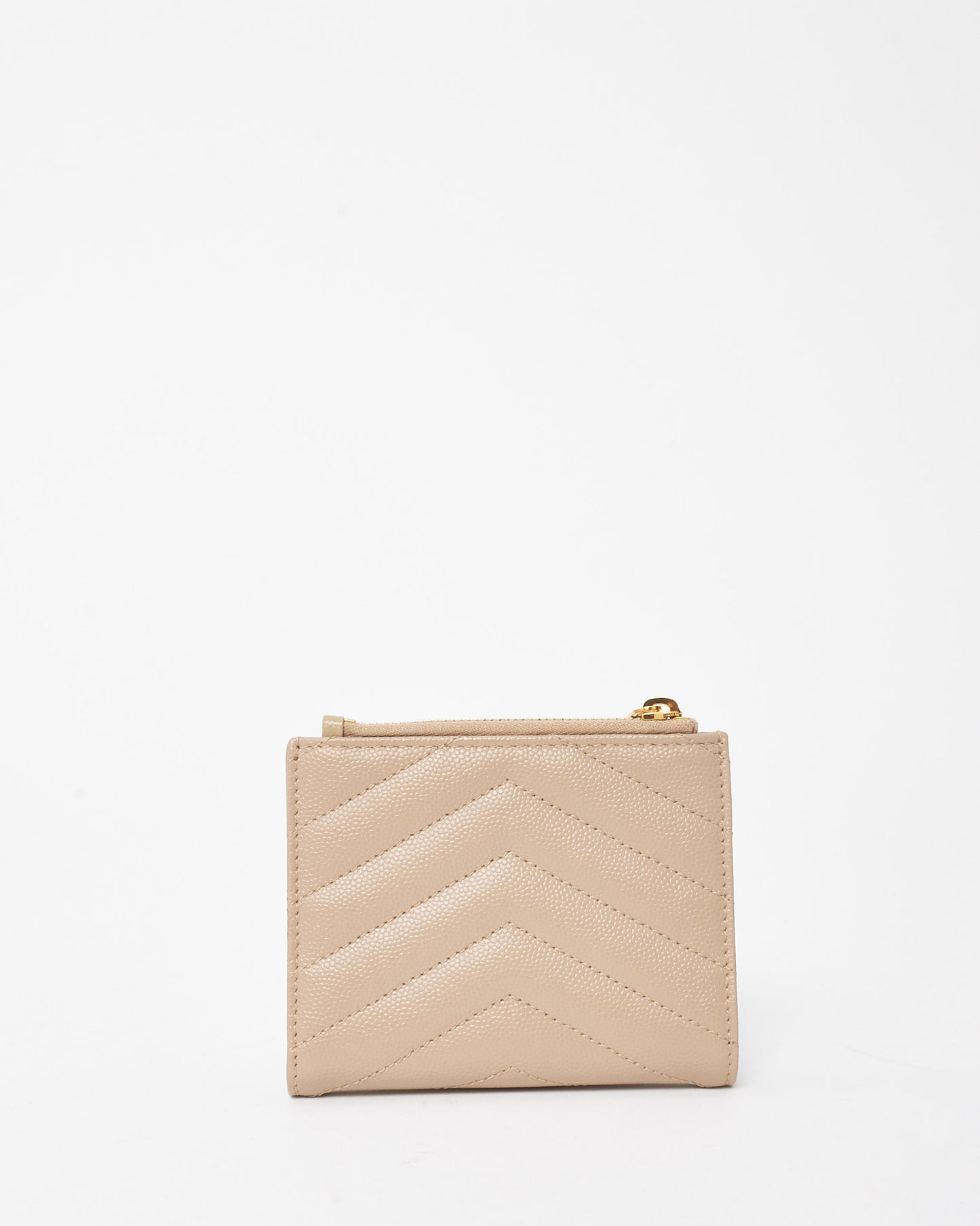 Saint Laurent Beige Chevron Matelassé Grain De Poudre Cassandre YSL Bi-Fold Wallet