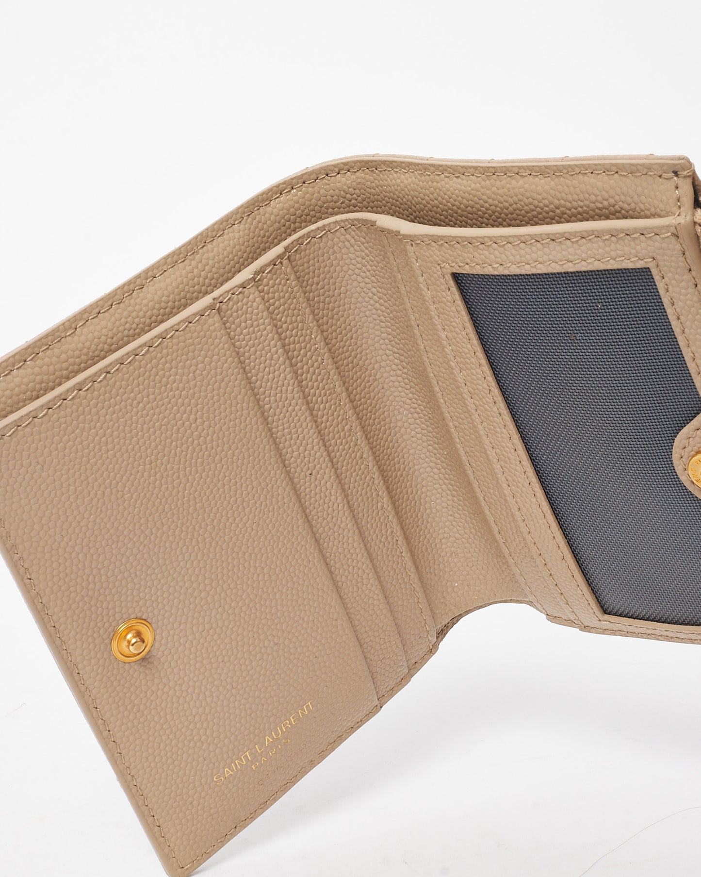 Saint Laurent Beige Chevron Matelassé Grain De Poudre Cassandre YSL Bi-Fold Wallet