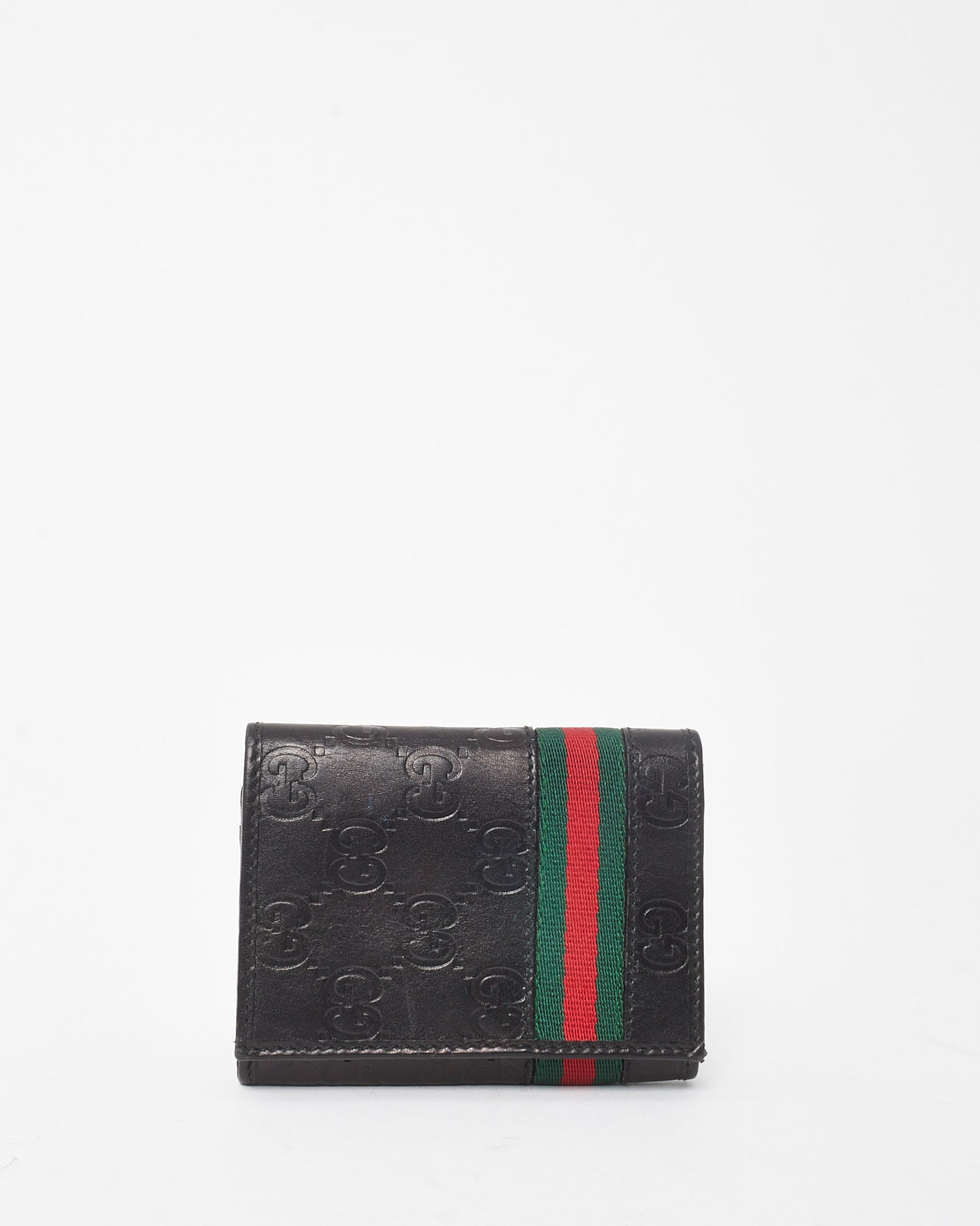 Gucci Black Signature G Monogram Leather Web Card Holder Wallet