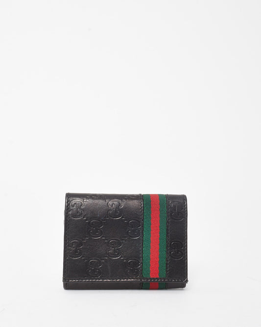 Gucci Black Signature G Monogram Leather Web Card Holder Wallet
