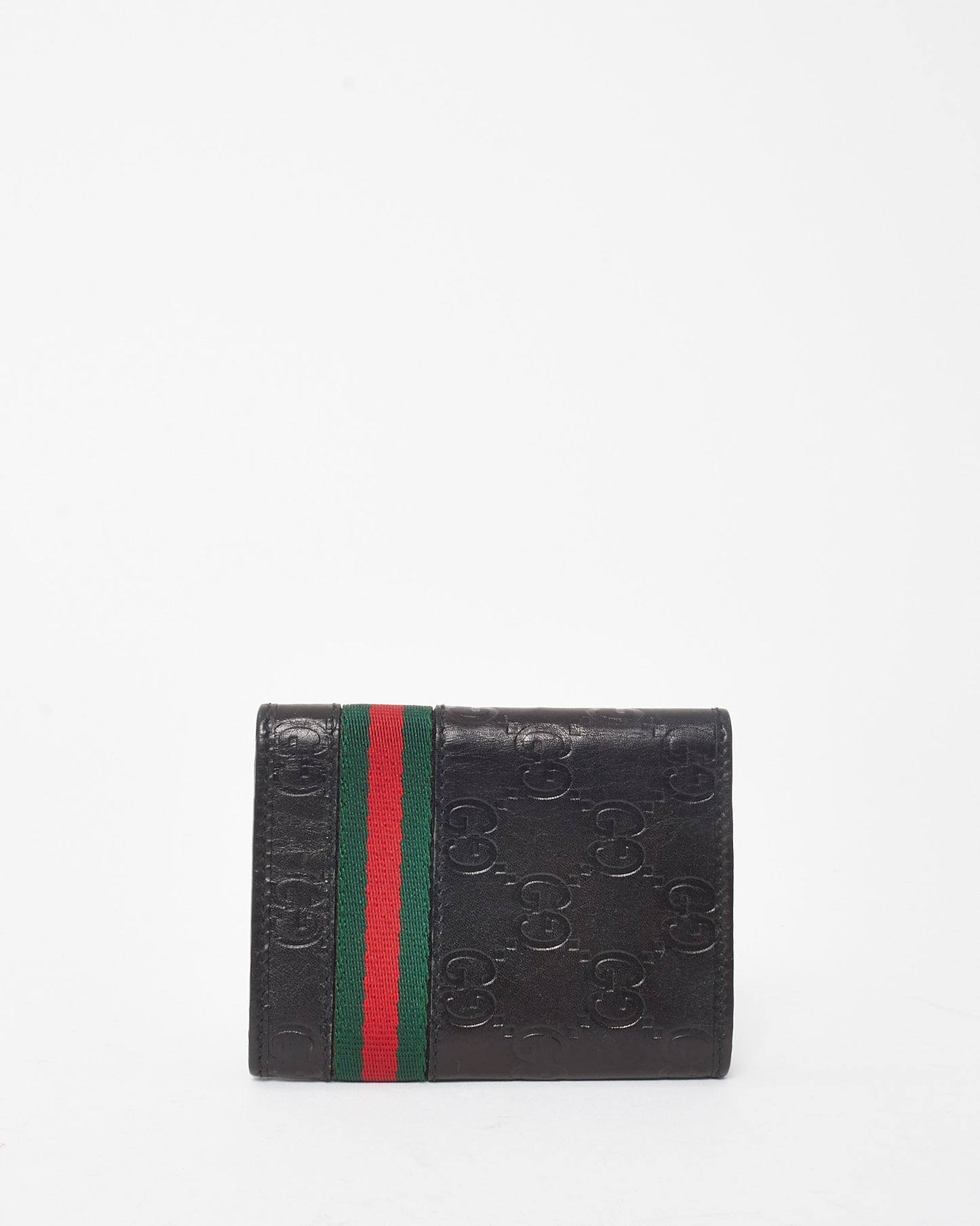 Gucci Black Signature G Monogram Leather Web Card Holder Wallet