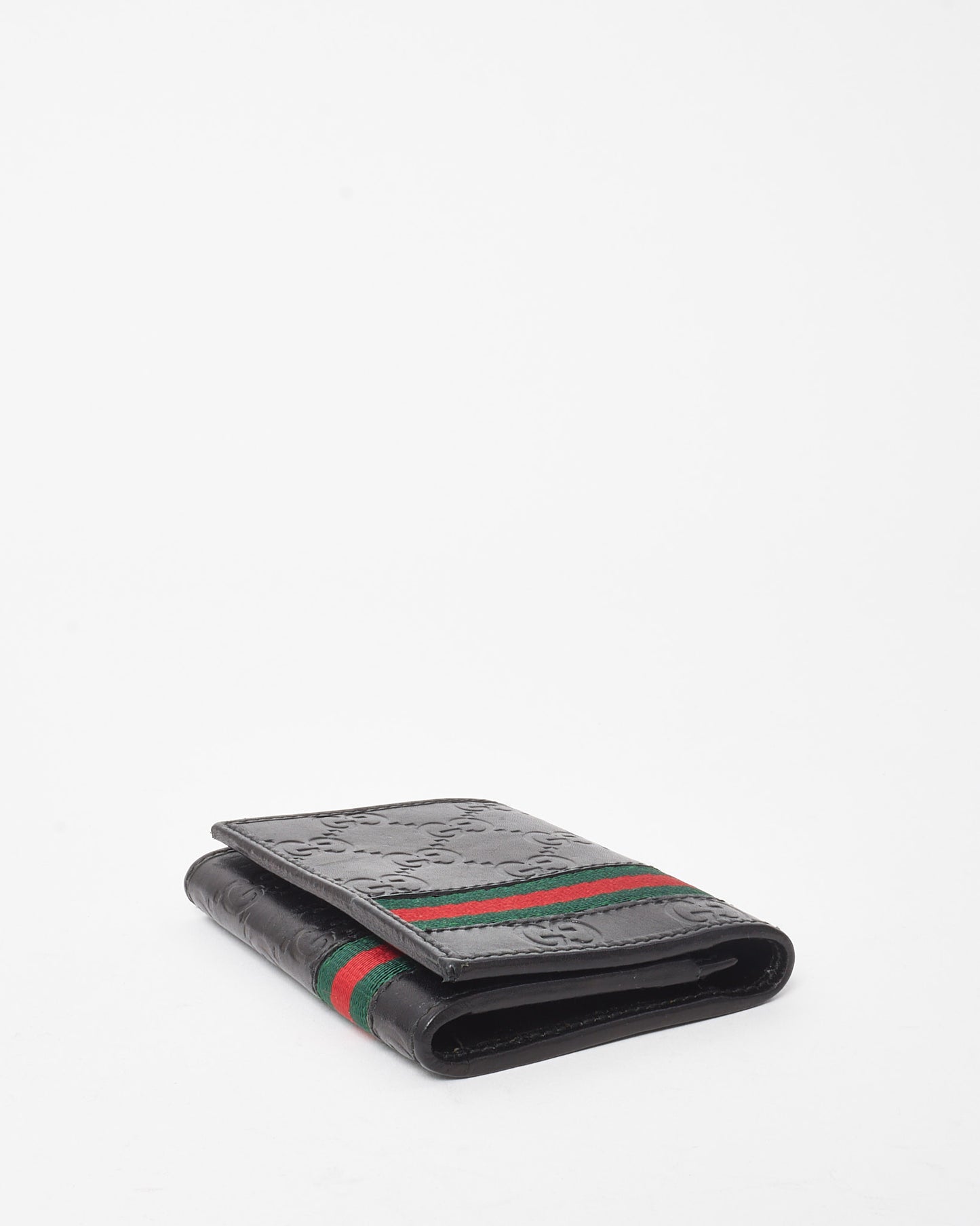 Gucci Black Signature G Monogram Leather Web Card Holder Wallet
