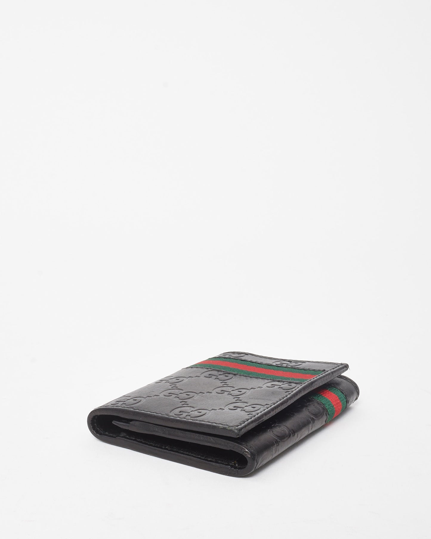 Gucci Black Signature G Monogram Leather Web Card Holder Wallet