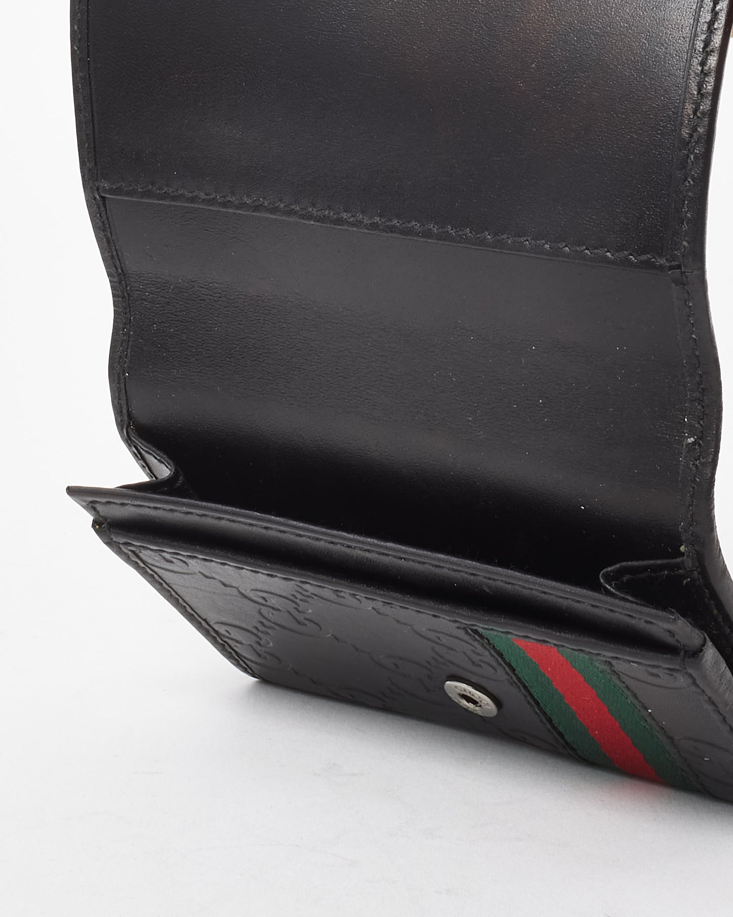 Gucci Black Signature G Monogram Leather Web Card Holder Wallet