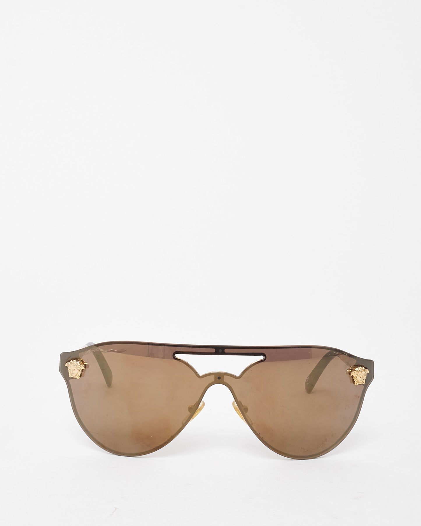 Versace Bronze Gold Mirrored Medusa Head Shield Aviator MOD2161 Sunglasses