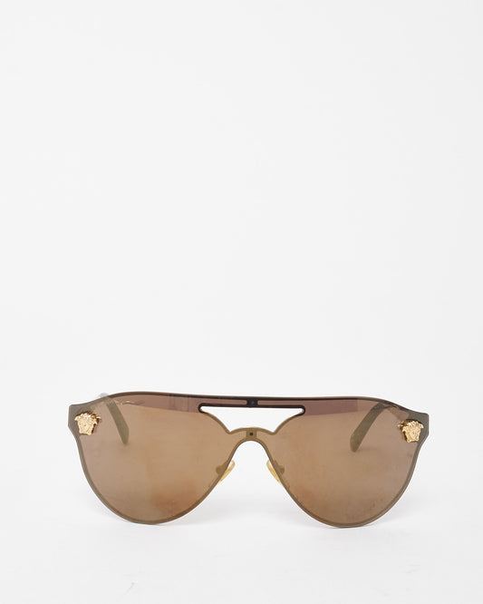 Versace Bronze Gold Mirrored Medusa Head Shield Aviator MOD2161 Sunglasses
