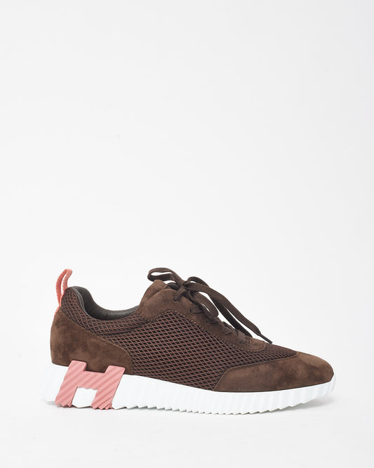Hermès Women's Brown Suede Pink H Bouncing Sneakers - 41