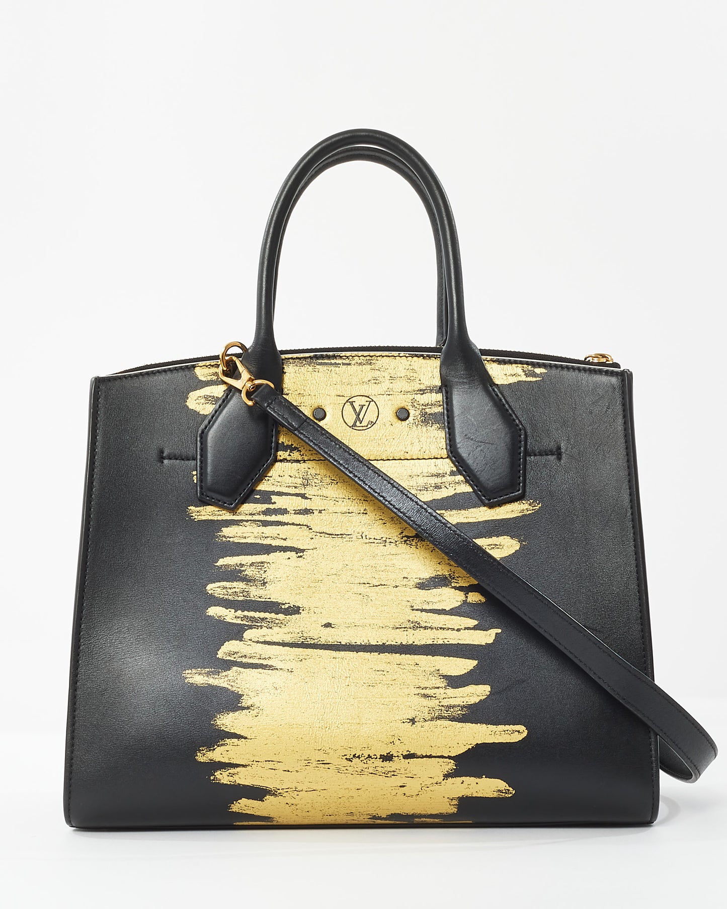 Louis Vuitton Black Calfskin Golden Light MM City Steamer Bag