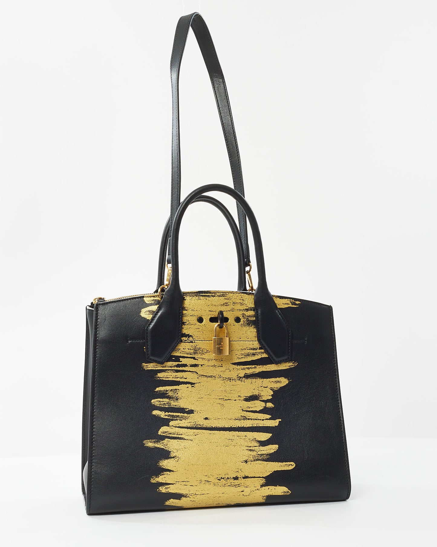 Louis Vuitton Black Calfskin Golden Light MM City Steamer Bag