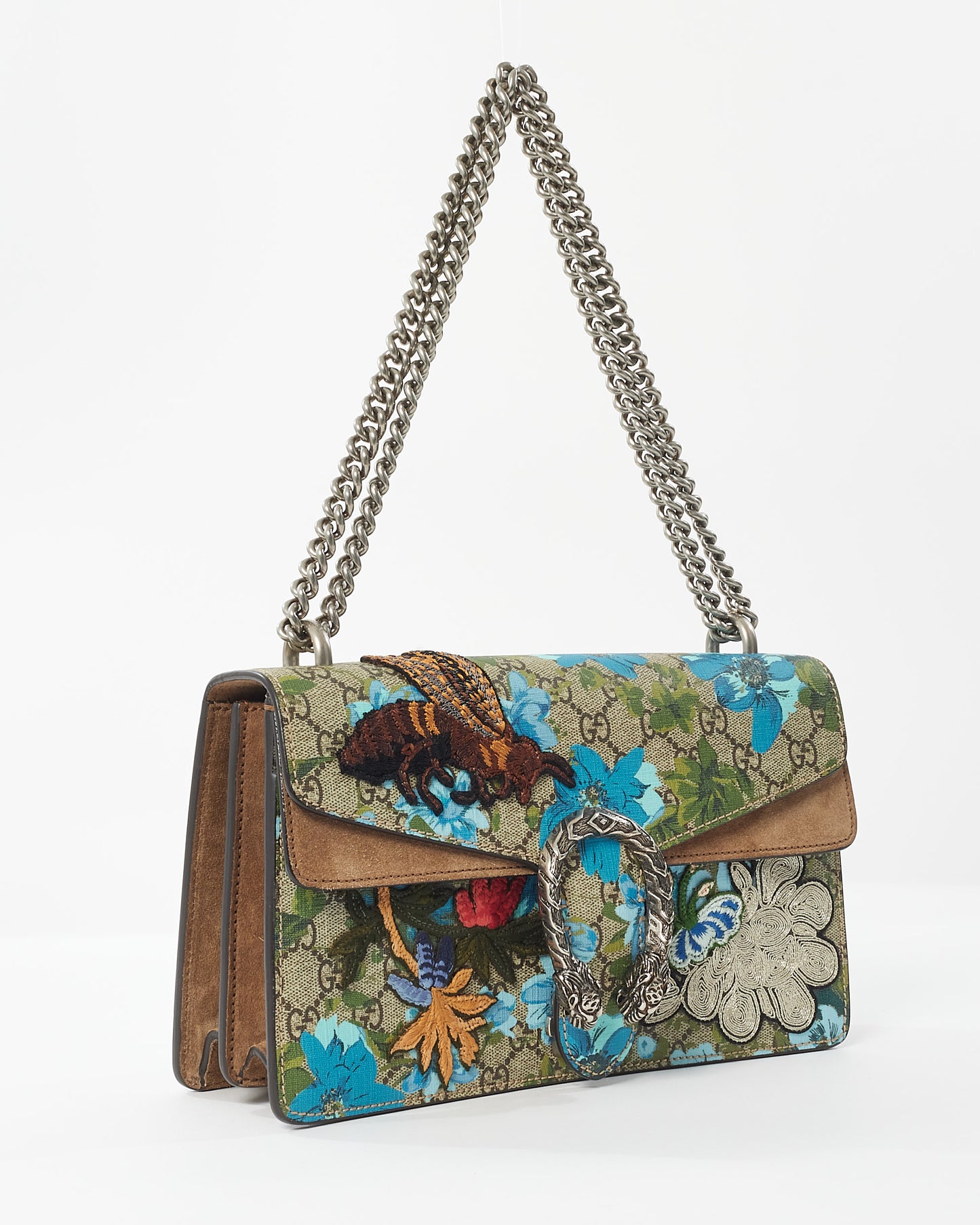 Gucci GG Supreme Monogram Blue Blooms Print Embroidered Small Dionysus Shoulder Bag