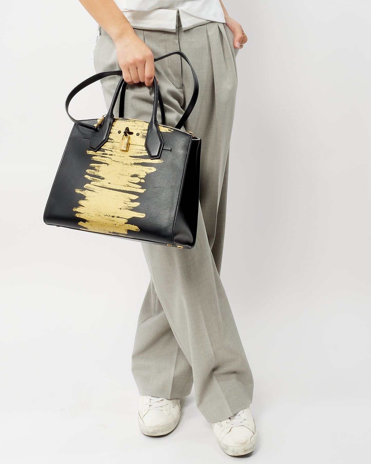 Louis Vuitton Black Calfskin Golden Light MM City Steamer Bag