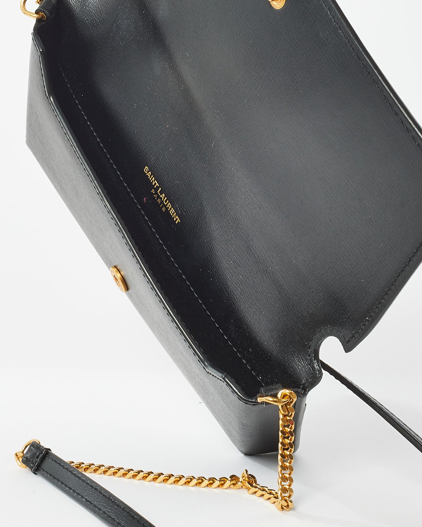 Saint Laurent Black Leather Cassandre Phone Holder Crossbody Bags