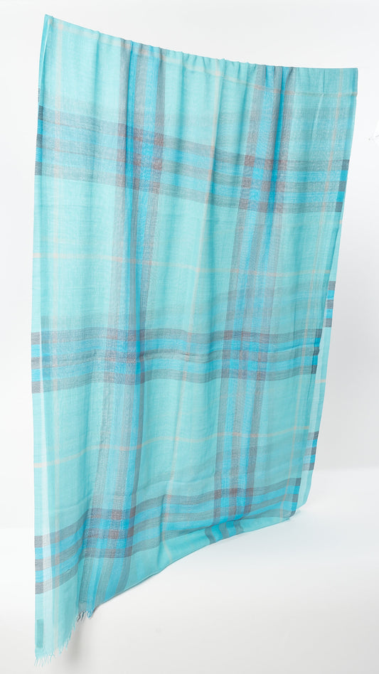 Burberry Blue Plaid Lightweight Fabric Scarf