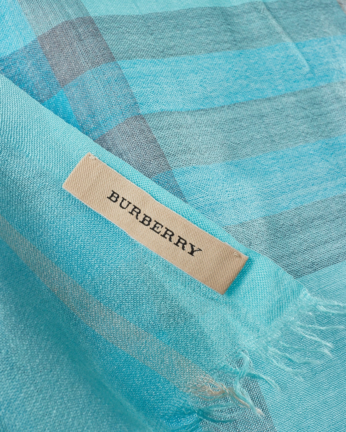 Burberry Blue Plaid Lightweight Fabric Scarf