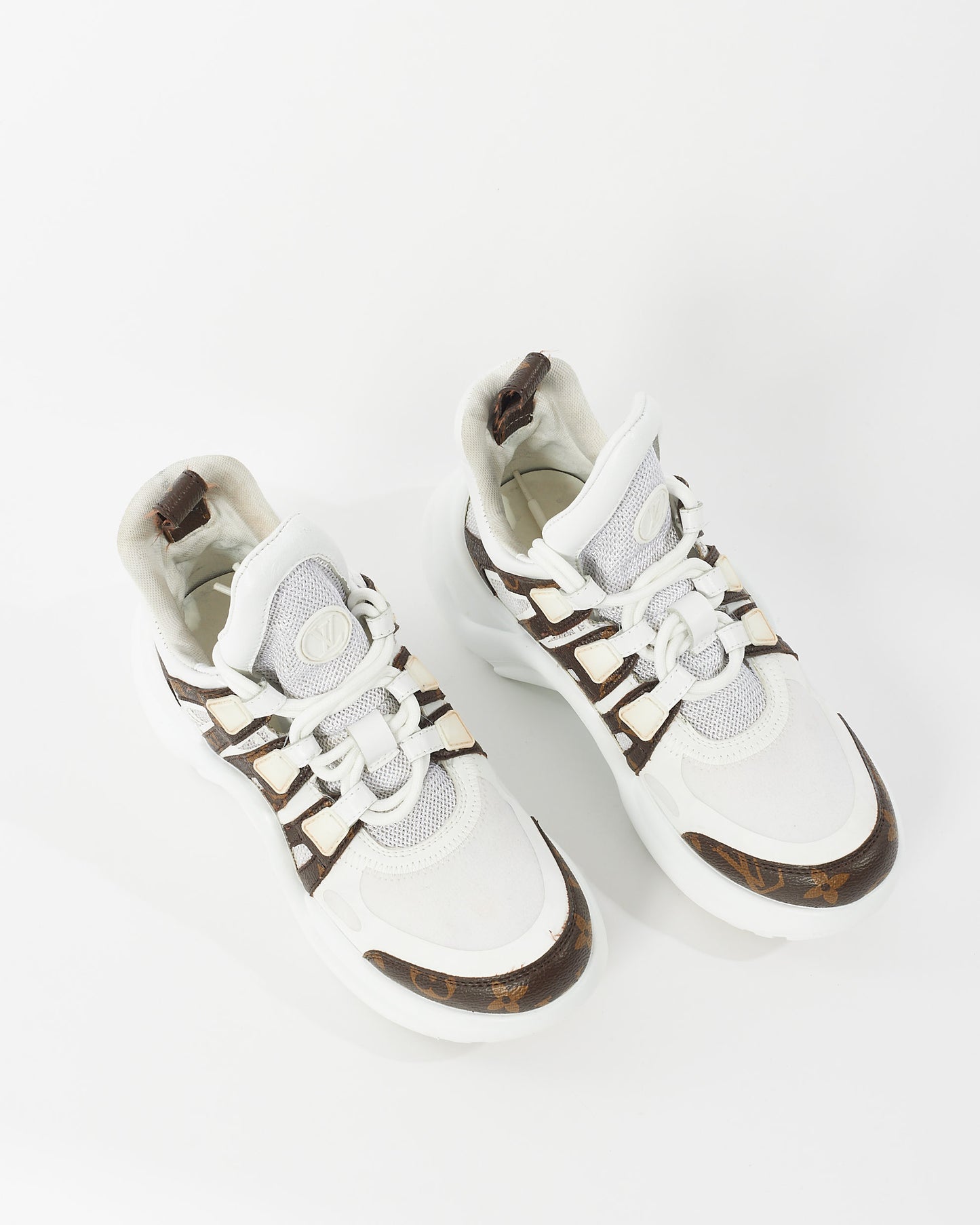 Louis Vuitton White Leather & Monogram Archlight Sneakers - 36