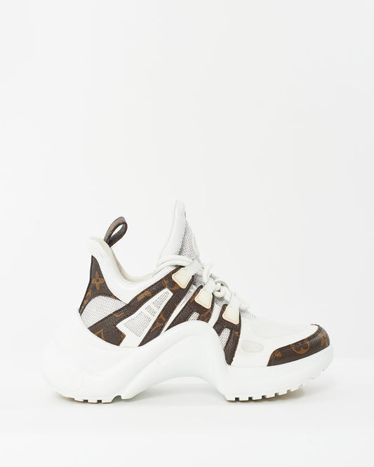 Louis Vuitton White Leather & Monogram Archlight Sneaker - 36