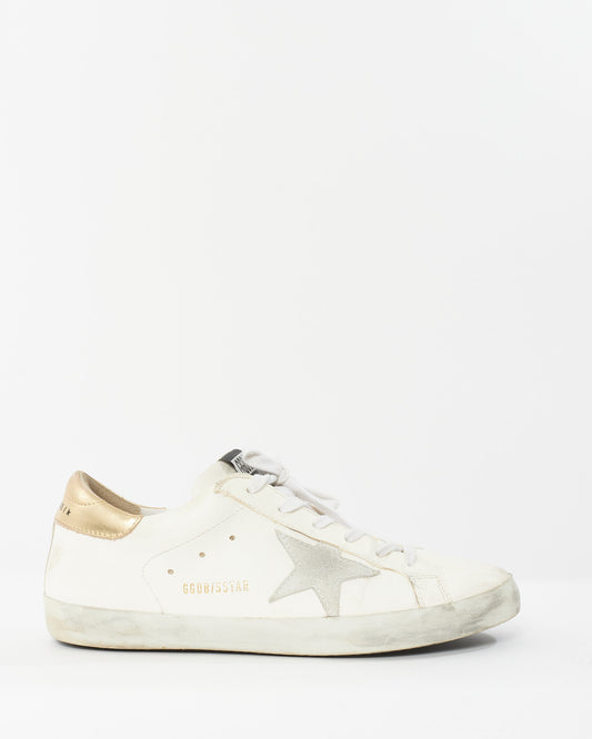 Golden Goose White Leather & Gold Superstar Sneaker - 41