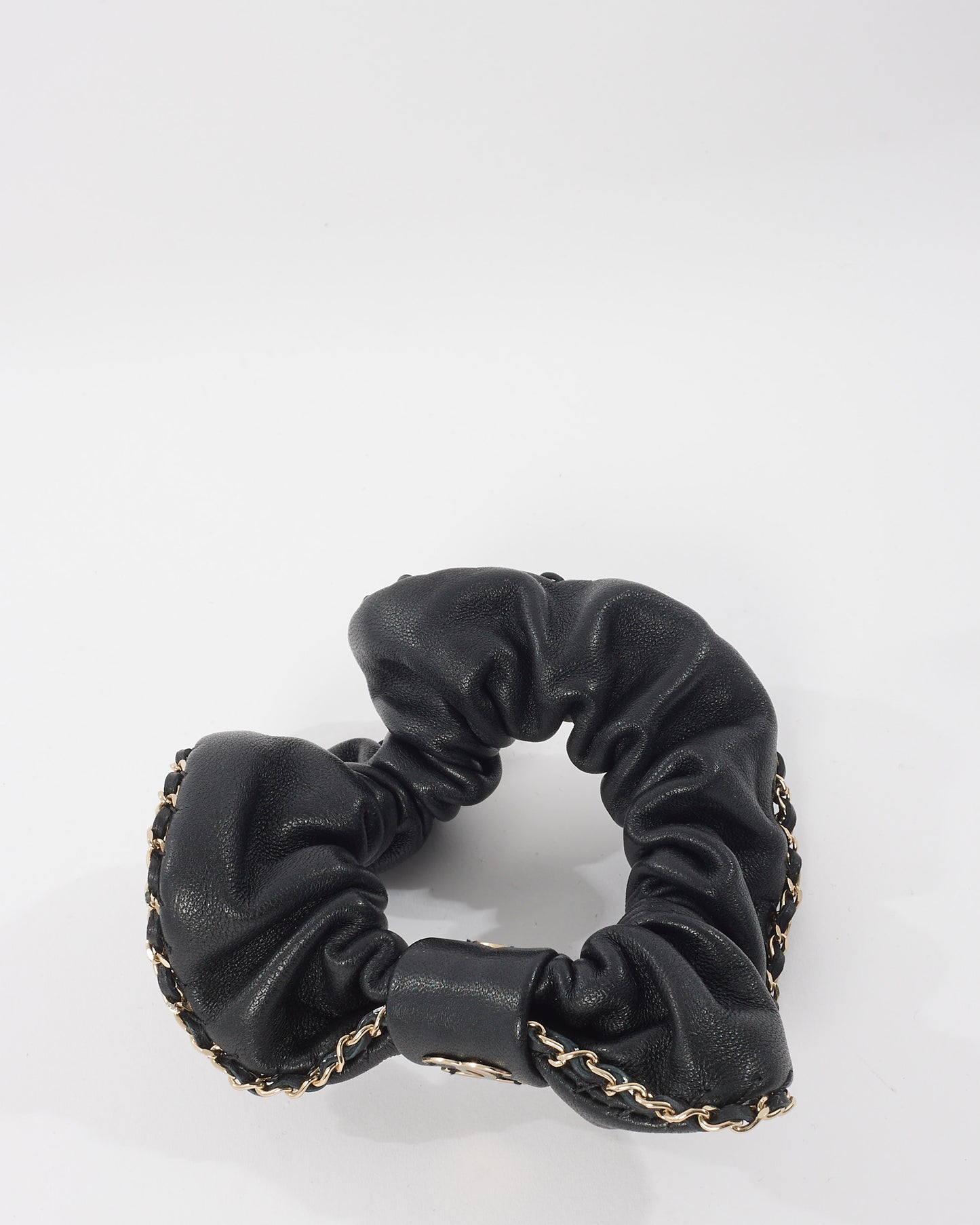 Chanel Black Leather & Chain CC Scrunchie