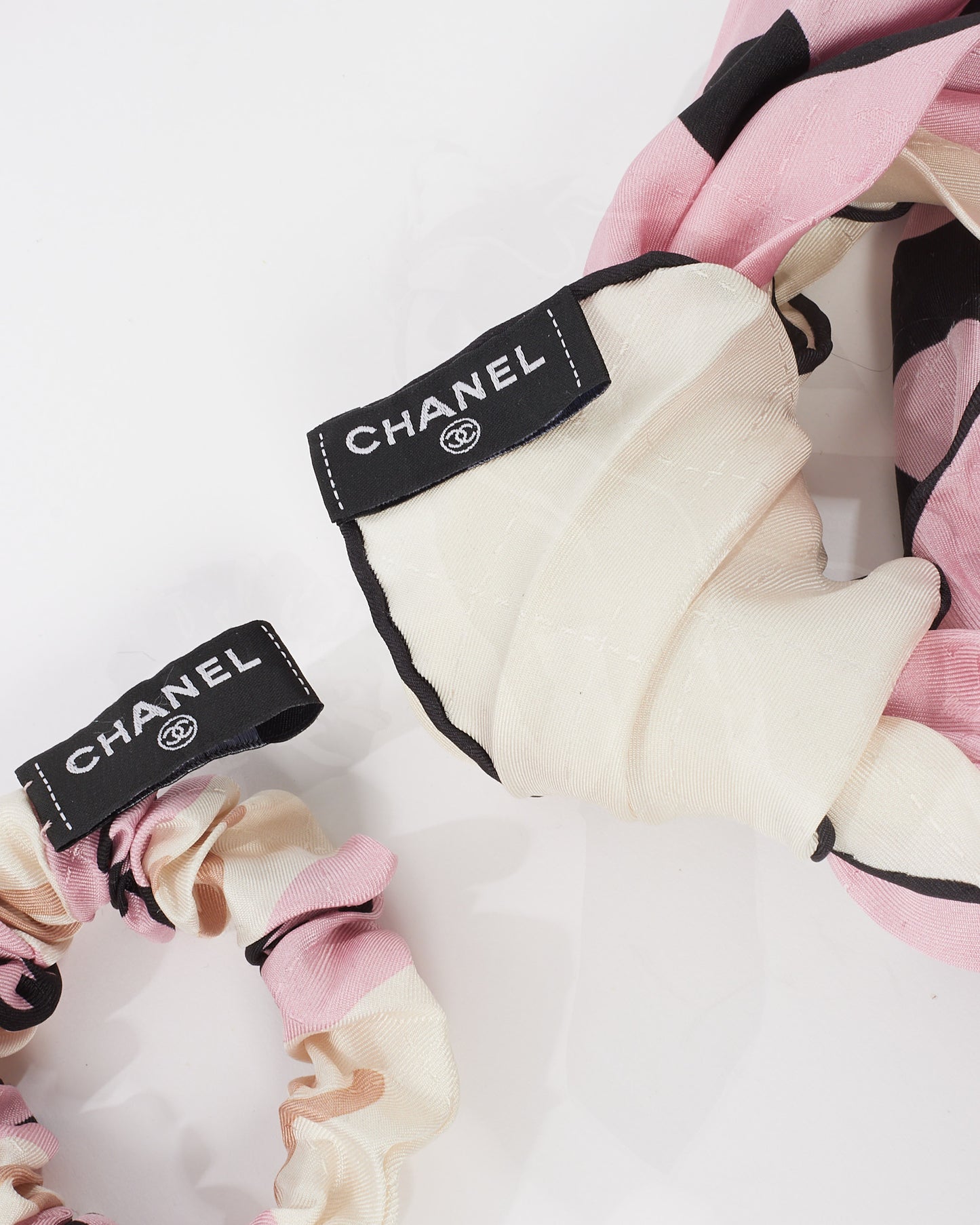 Chanel Pink & Black Silk Hair Scarf Scrunchie
