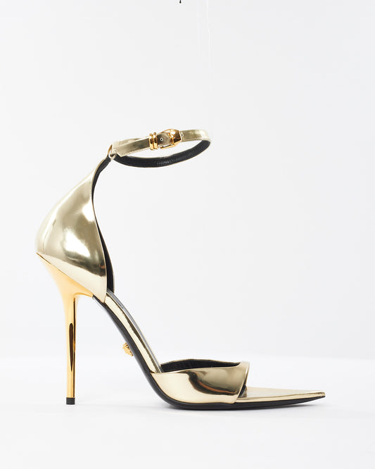 Versace Gold Pantent Leather Ankle Strap Stiletto Sandals - 41