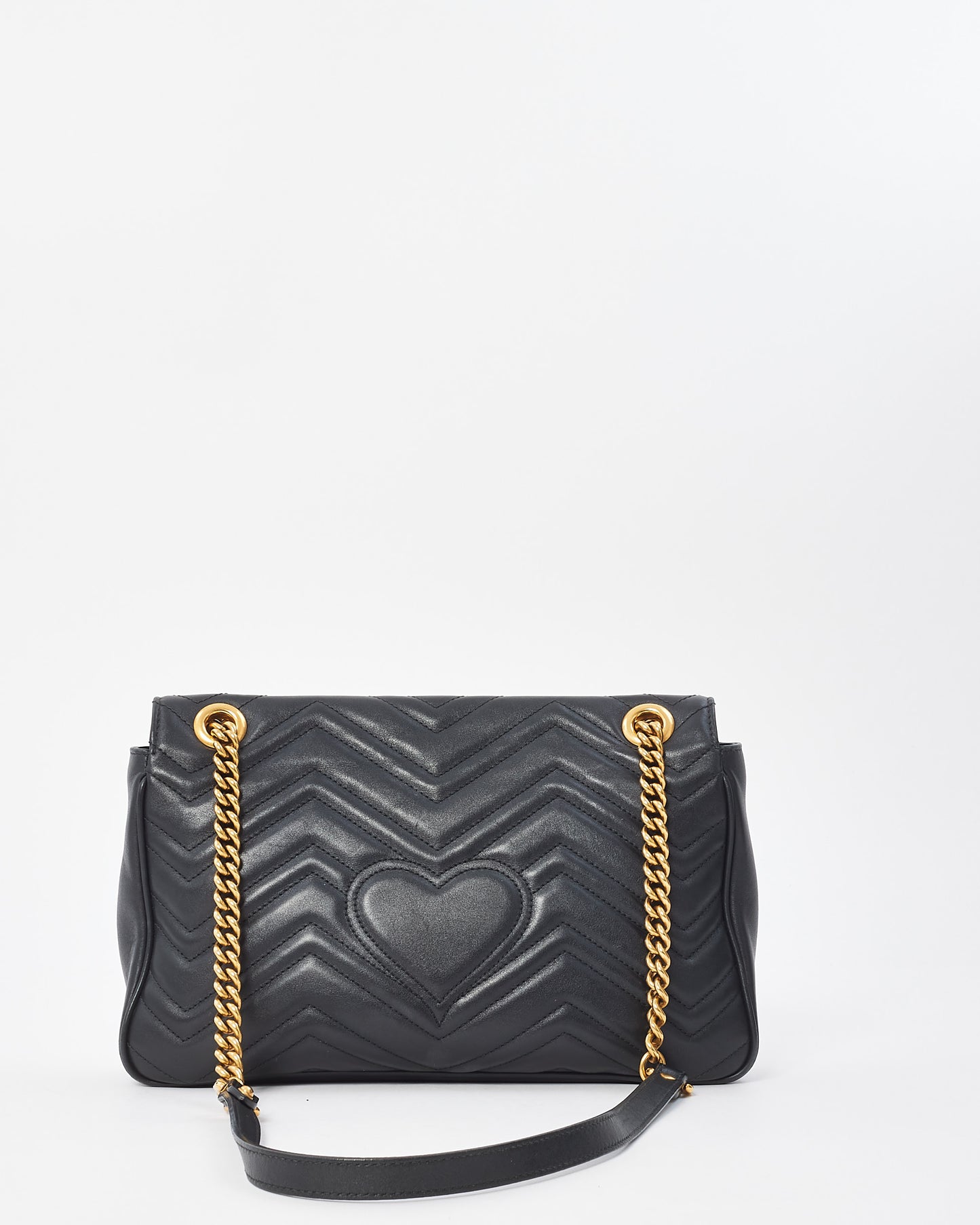 Gucci Black Chevron Leather GG Marmont Medium Shoulder Bag