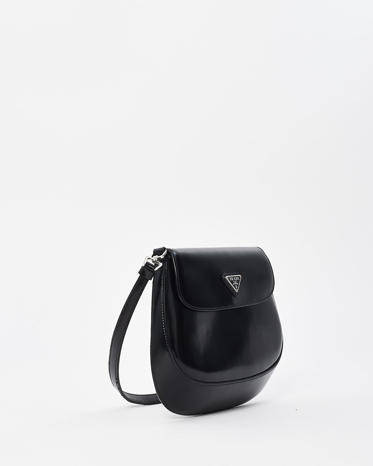 Prada Black Brushed Leather Small Flap Cleo Shoulder Bag