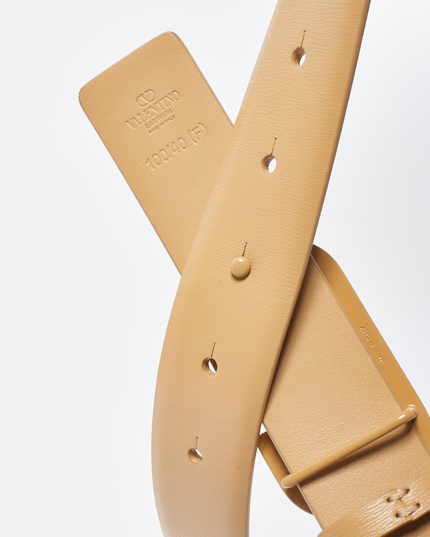 Valentino Beige Leather Tonal V Logo Belt - 100/40
