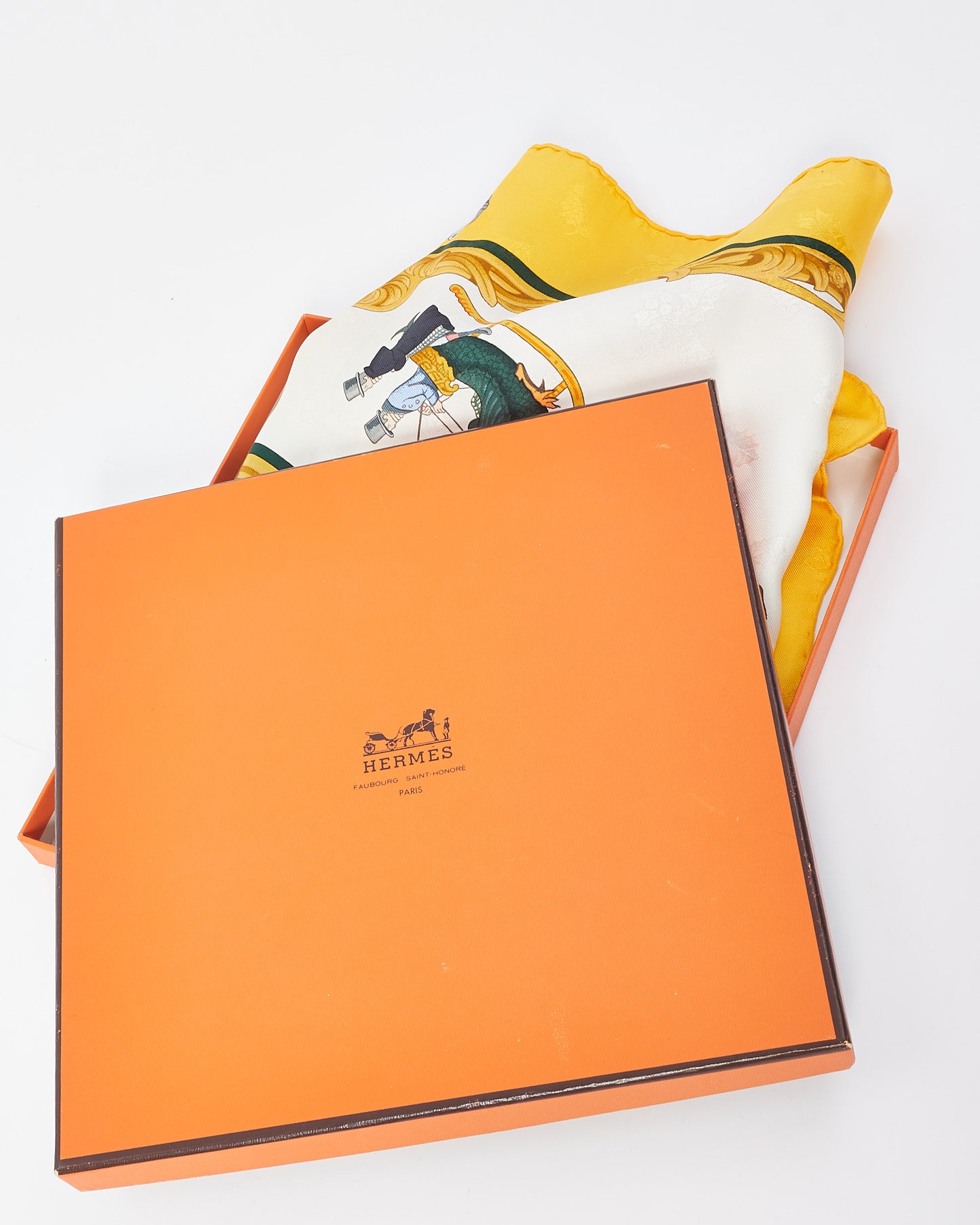 Hermès White Orange & Blue "Grelots" Silk Scarf