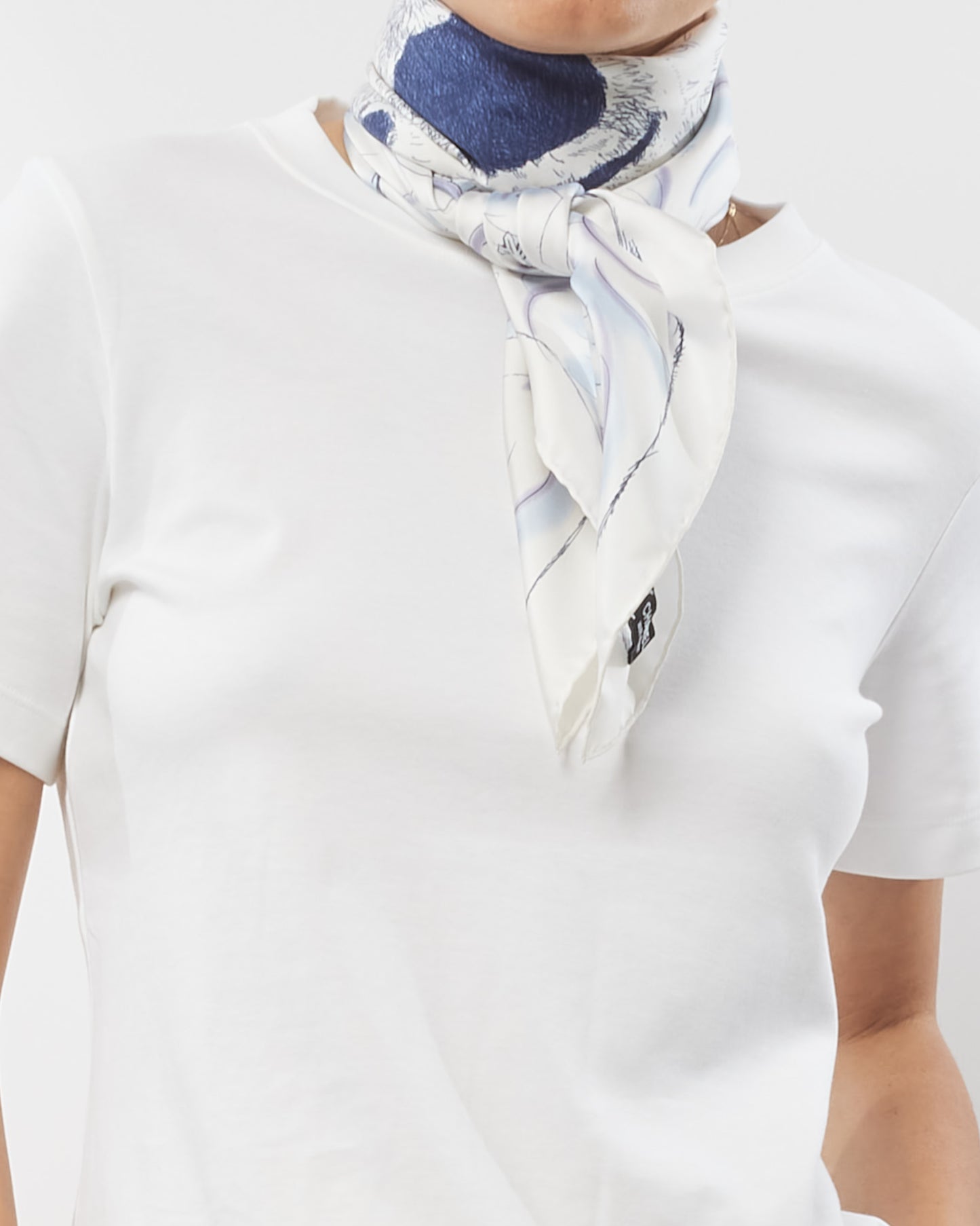 Chanel White & Blue Polar Bear Camellia Logo Silk Scarf