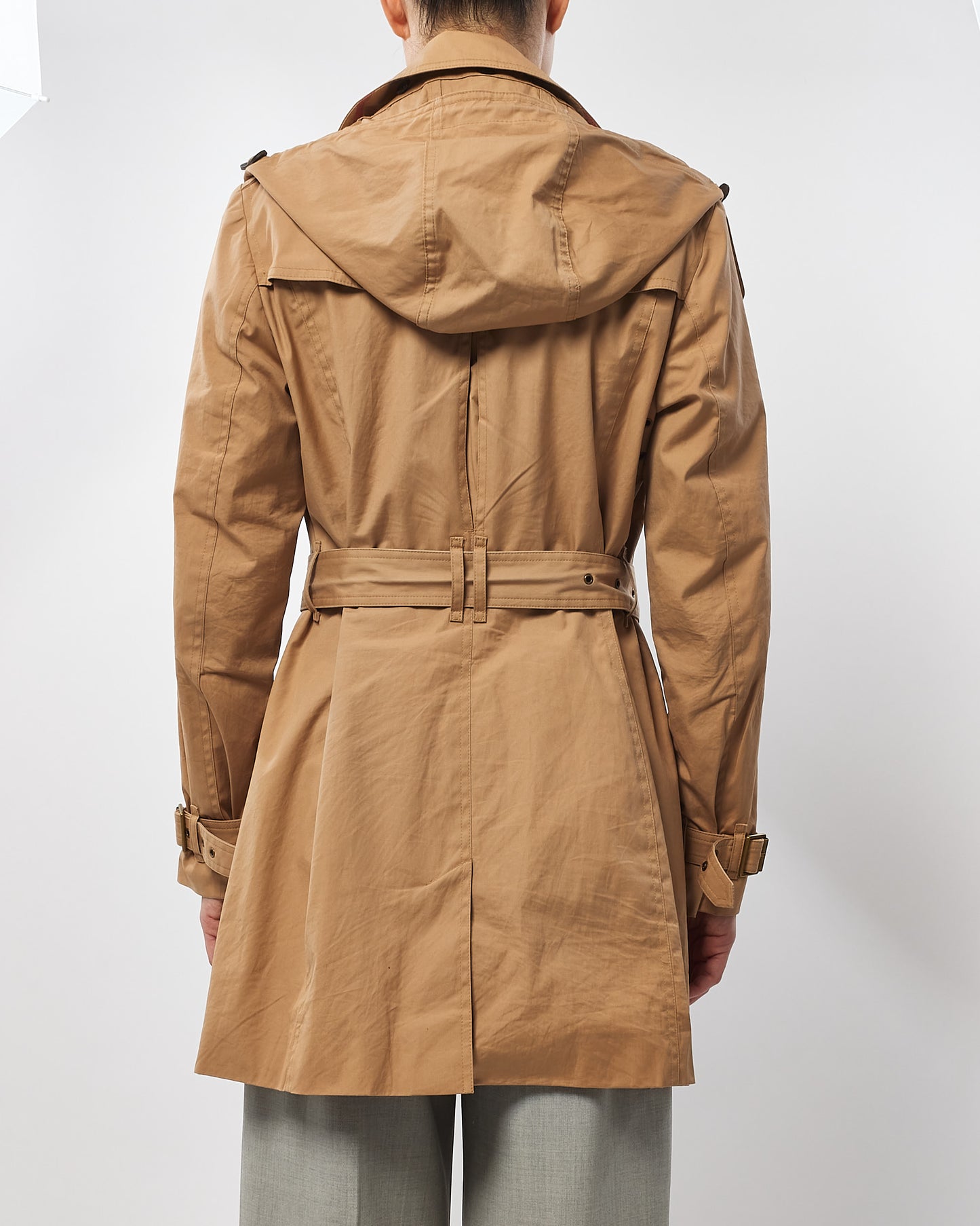 Burberry Camel Brown Midi Hooded Trench Coat - 8