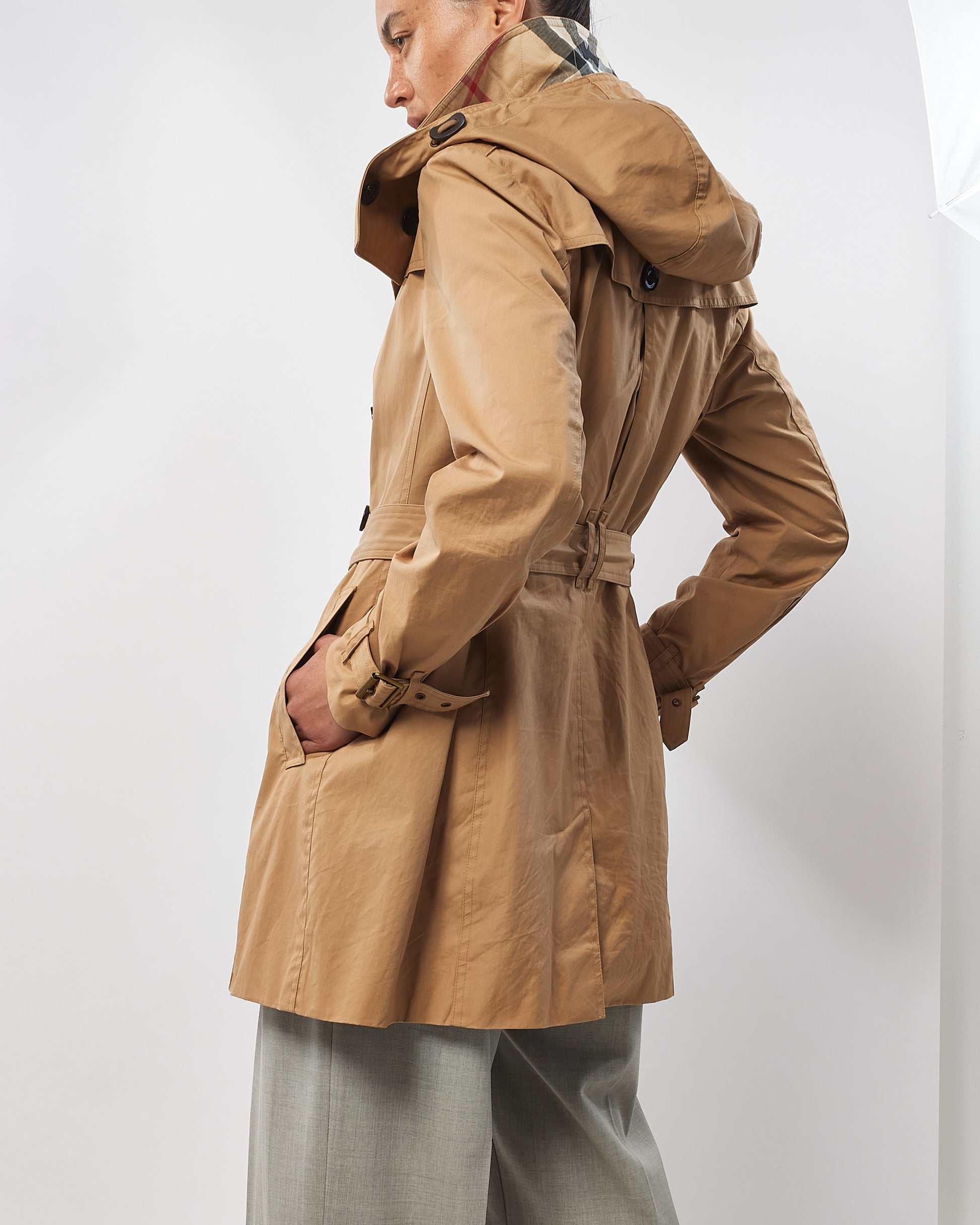 Buy Burberry Camel Brown Midi Hooded Trench Coat
