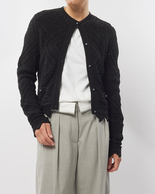 Chanel Black Knit Logo Button Cotton Cardigan -M/L