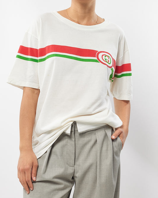Gucci White With Green & Red Stripe Logo Cotton T - Shirt - S