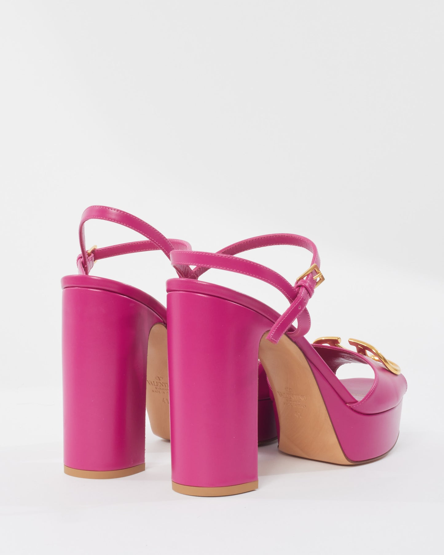 Valentino Pink Leather Signature VLogo Platform Sandals - 41