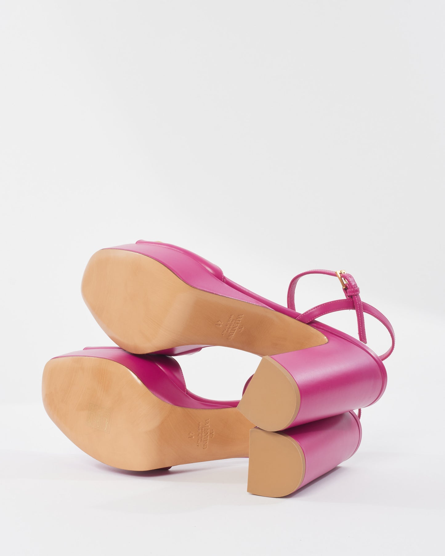 Valentino Pink Leather Signature VLogo Platform Sandals - 41